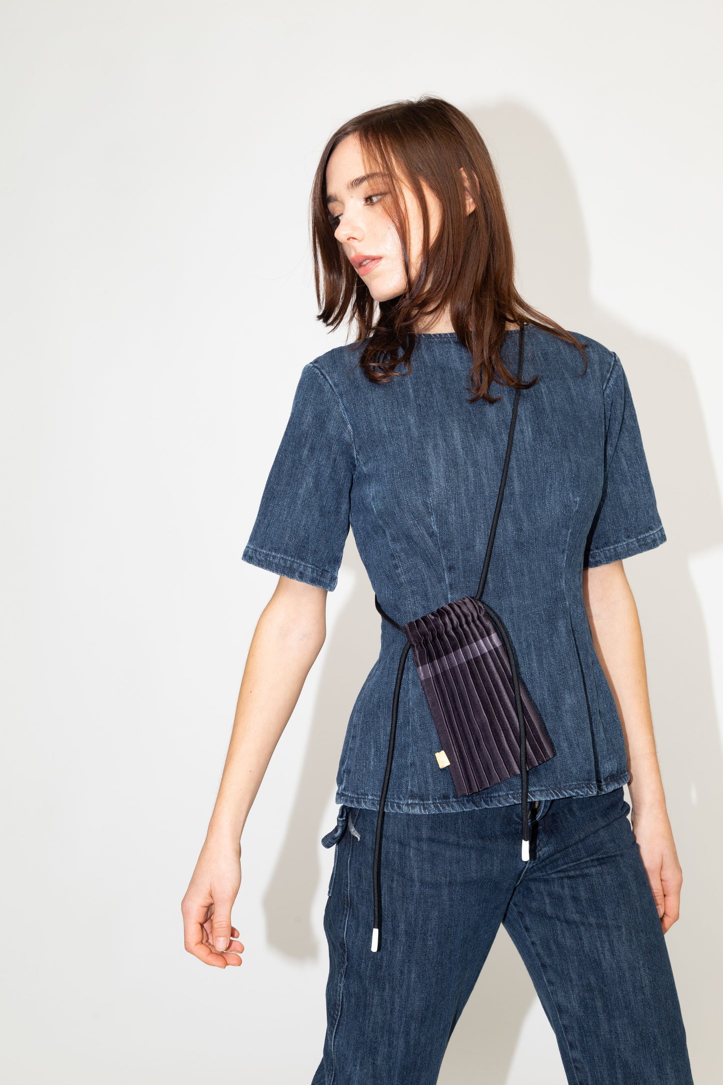 Multitudes Black Satin Pleated Mini Bag