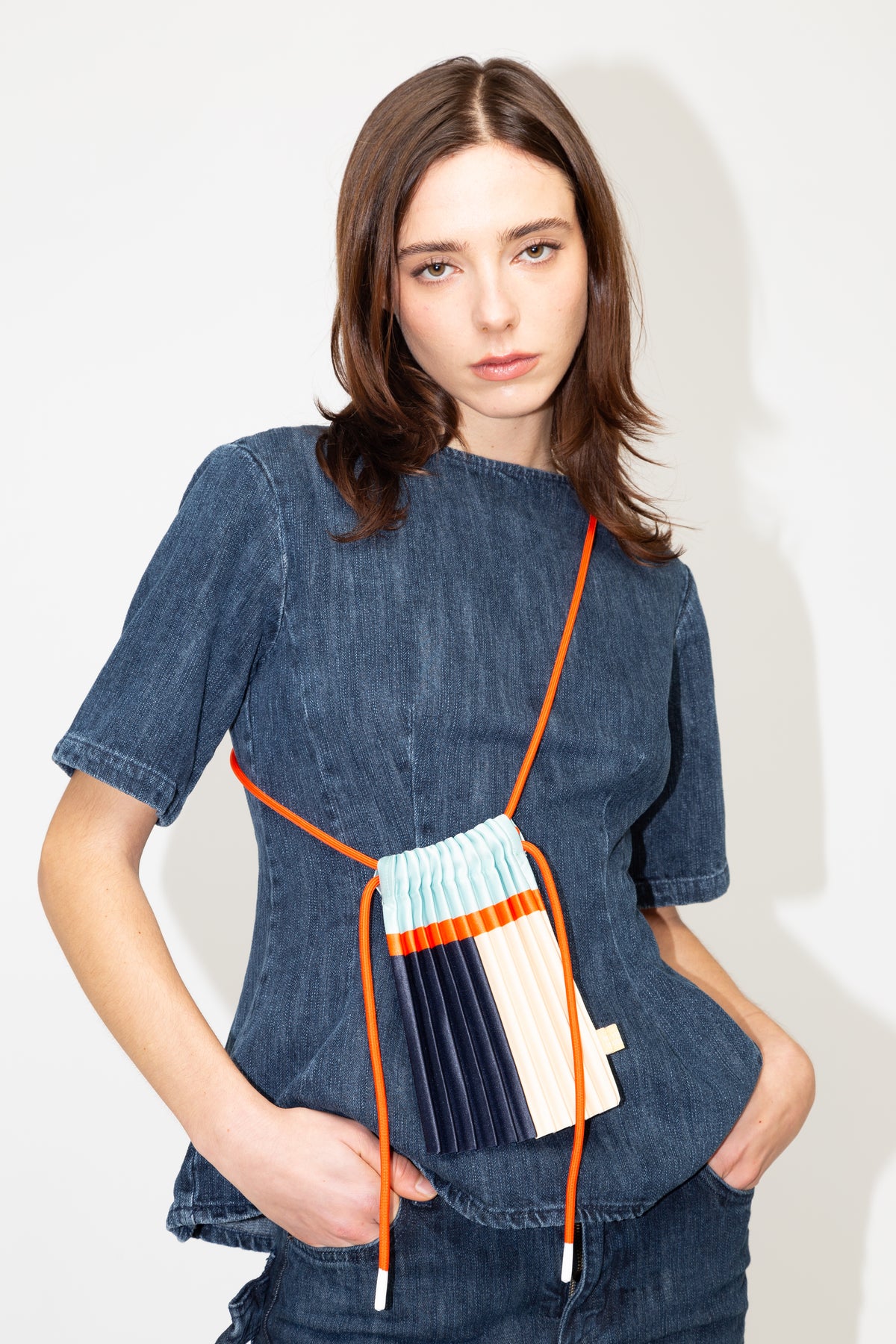 Multitudes Blue Satin Pleated Mini Bag