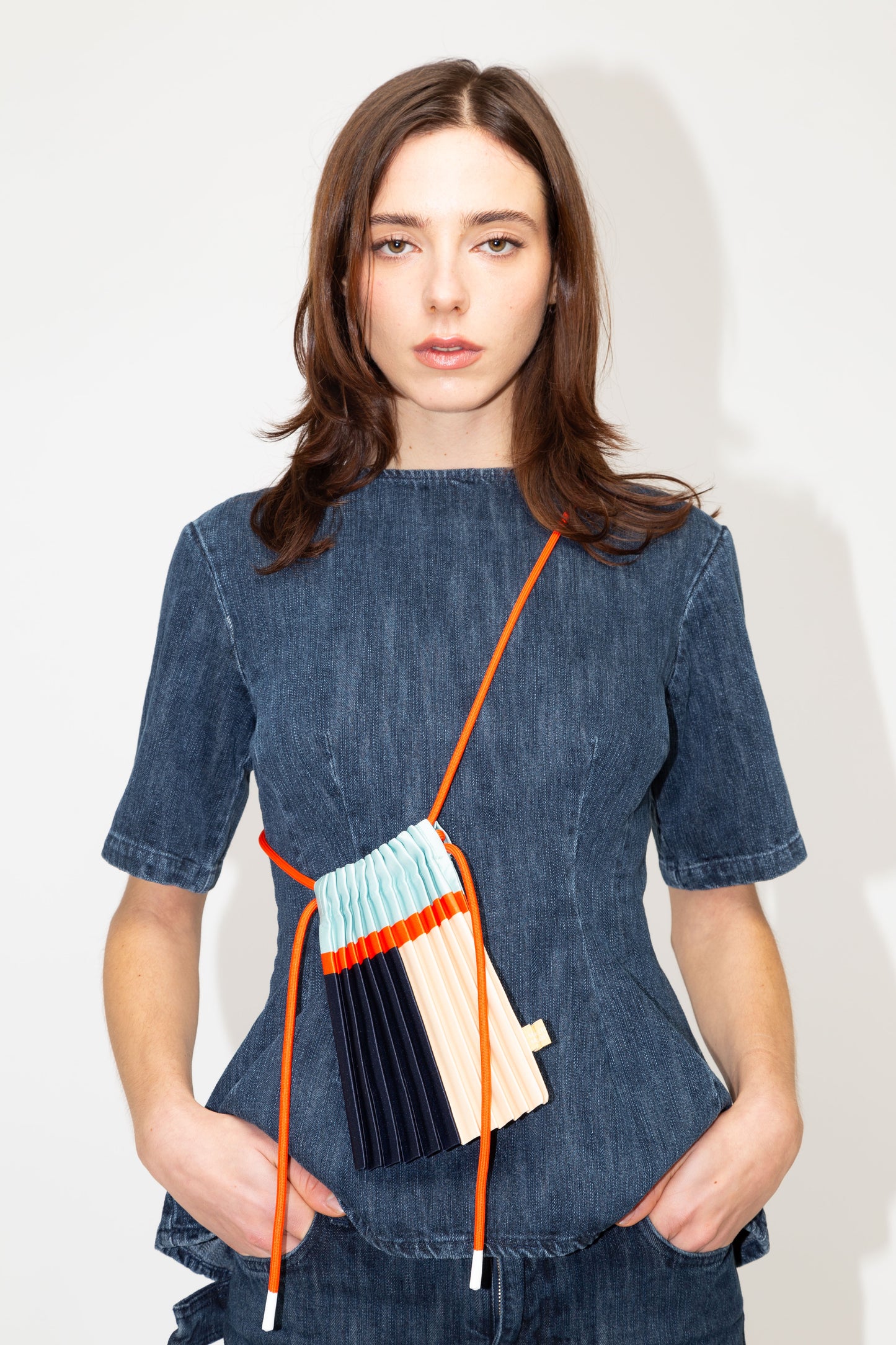 Multitudes Blue Satin Pleated Mini Bag