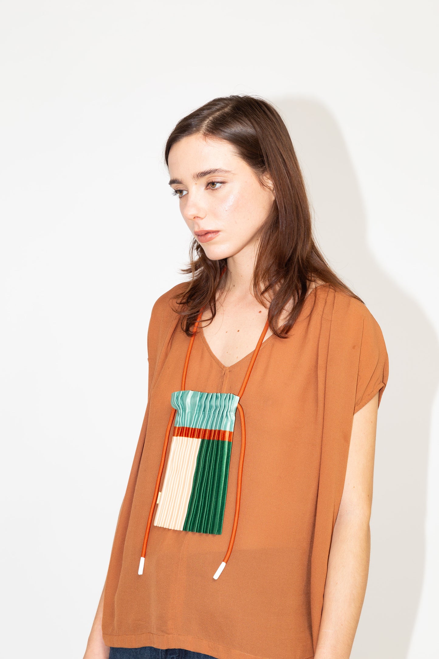 Multitudes Emerald Satin Pleated Mini Bag