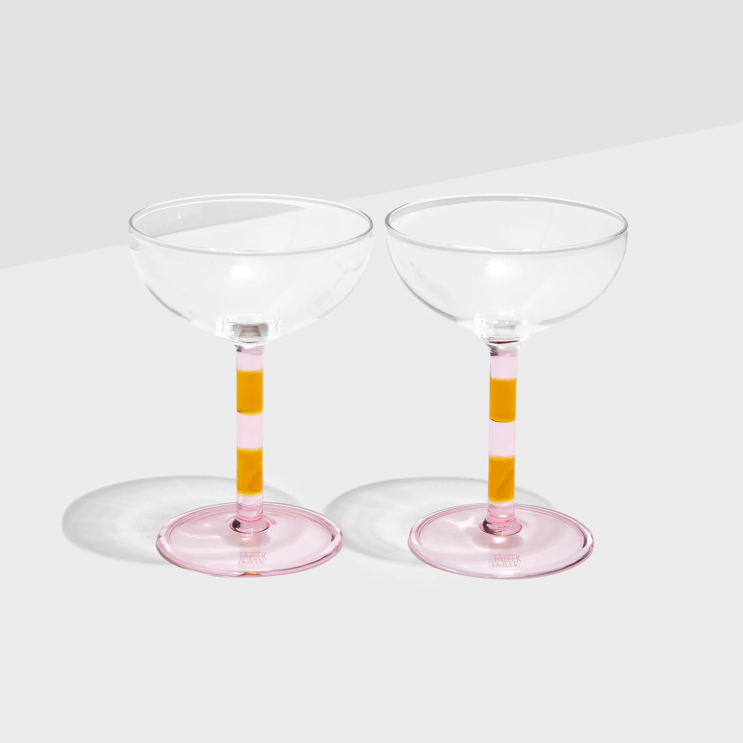 TWO x STRIPED COUPE GLASSES - PINK + AMBER