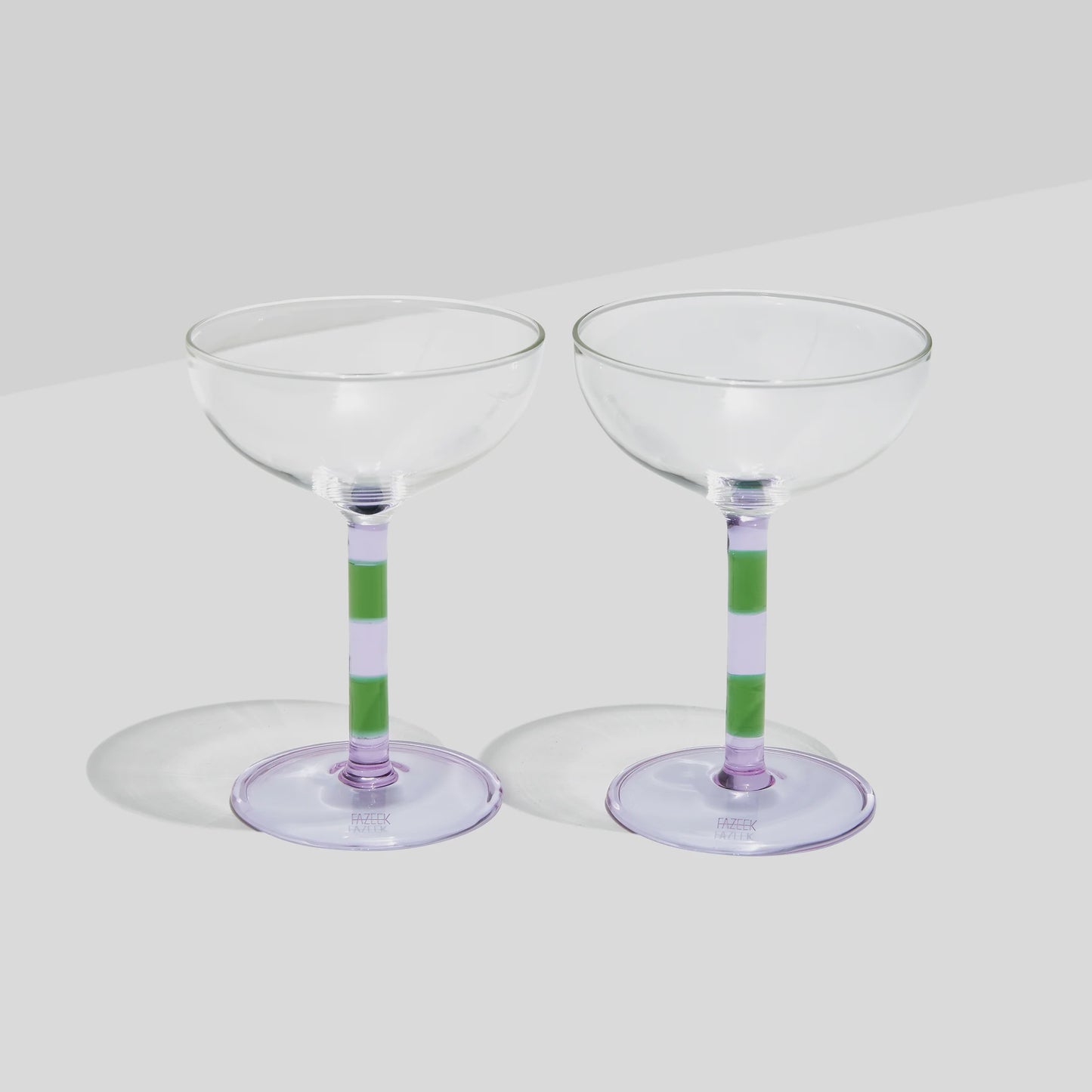 TWO x STRIPED COUPE GLASSES - LILAC + GREEN