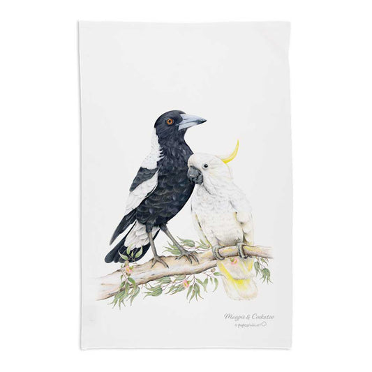 Magpie & white cockatoo tea towel