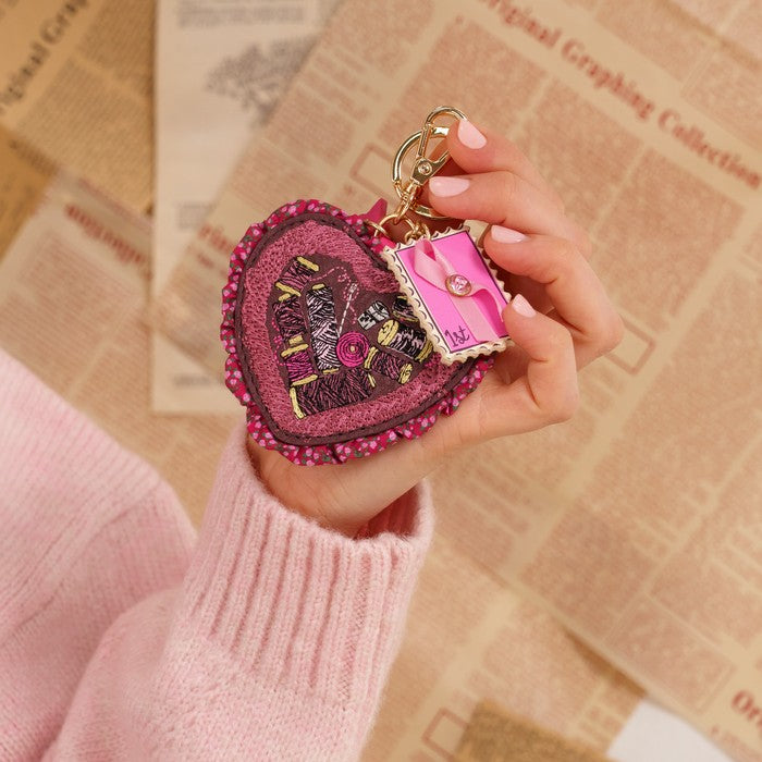 Pink Ribbon Sewing Box Scrapbook - Key Charm - Vendula London Model Shot