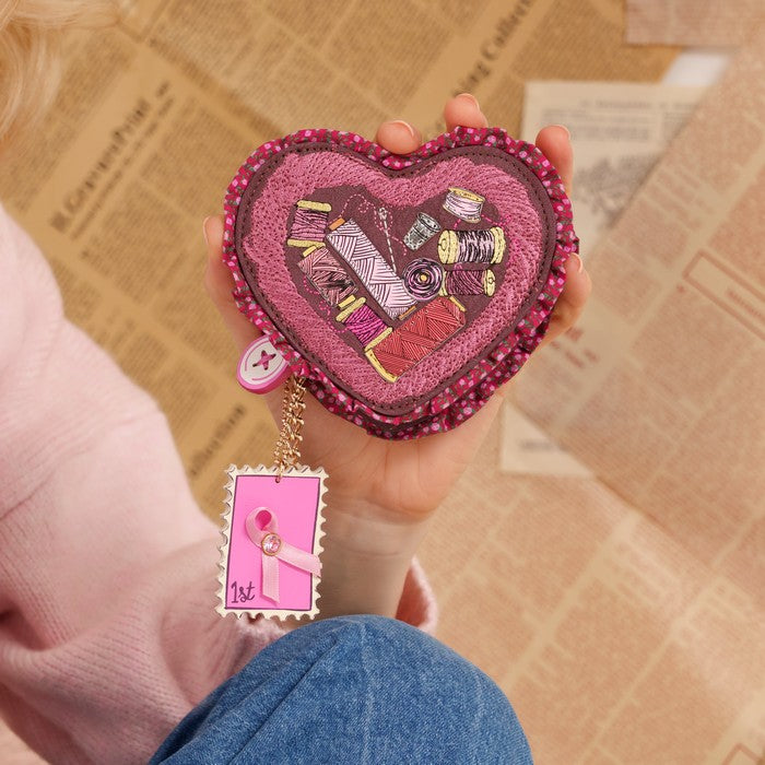Pink Ribbon Sewing Box Scrapbook - Heart Coin Purse - Vendula London Model Shot