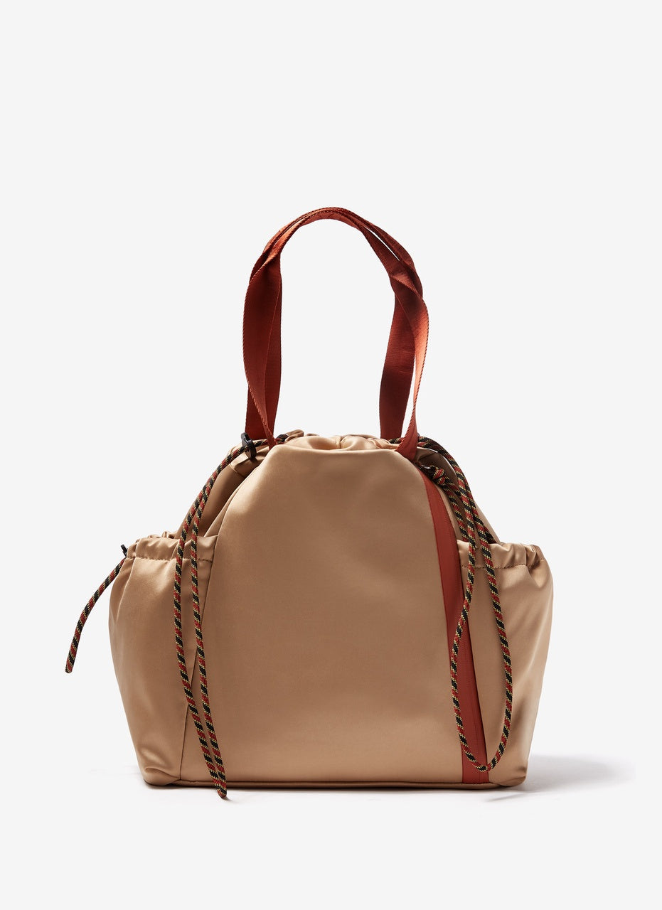 Beige Nylon Shopper Bag With Logoed Straps