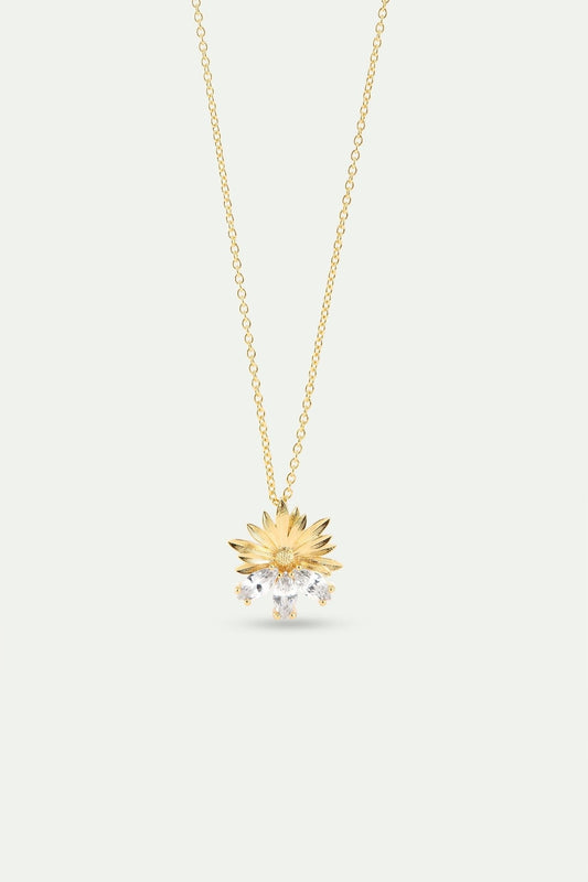 Gold Pendant Necklace With Daisies and White Stones | AYNF3031