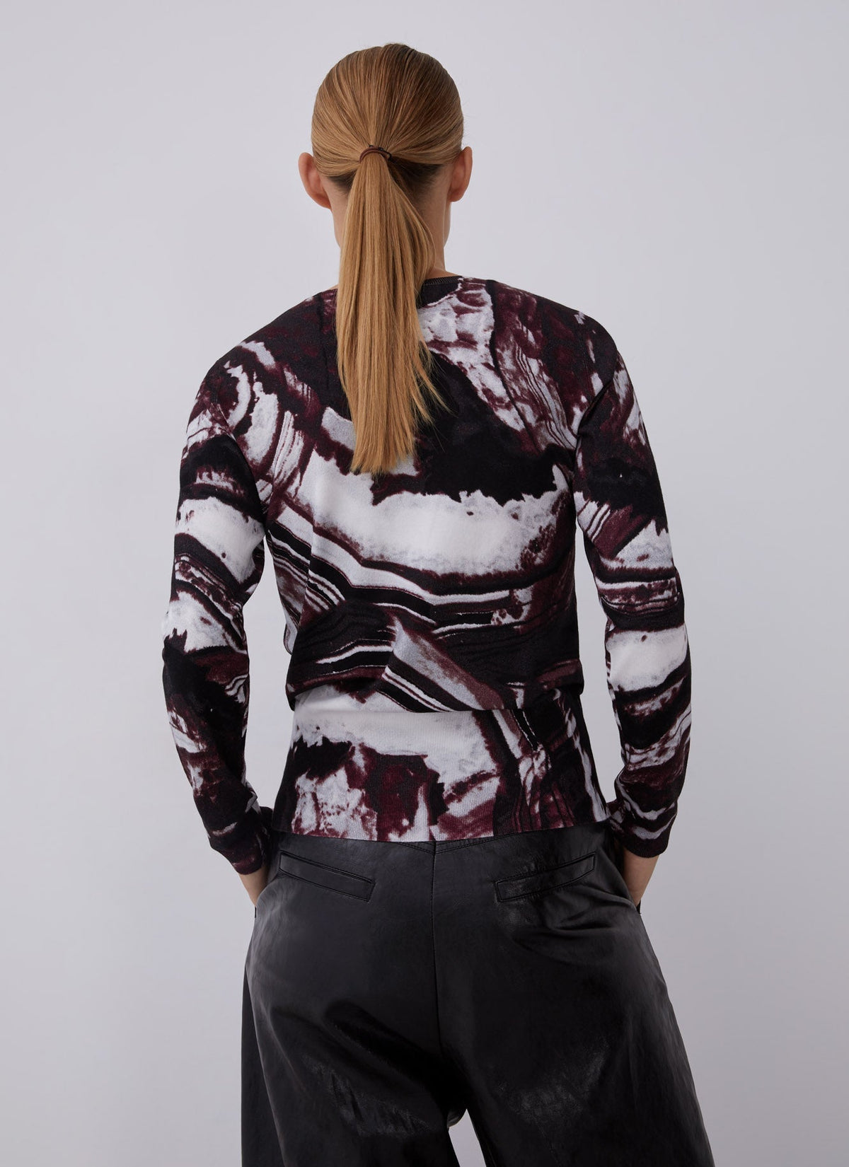 Women Jersey | Aubergine Print Printed Sweater With Crew Collar by Spanish designer Adolfo Dominguez