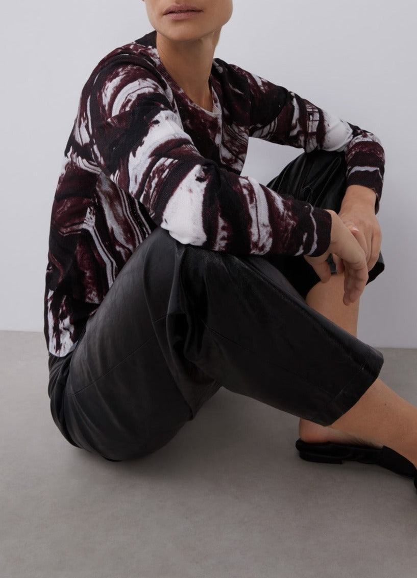 Women Jersey | Aubergine Print Printed Sweater With Crew Collar by Spanish designer Adolfo Dominguez