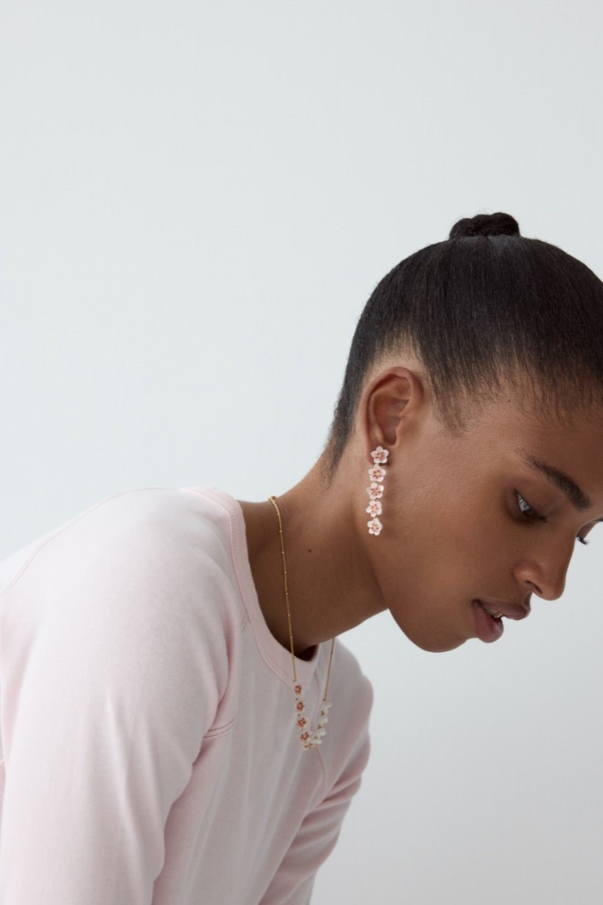 Mini White Cherry Blossom Dangle Earrings | AYHM1011 - Les Nereides