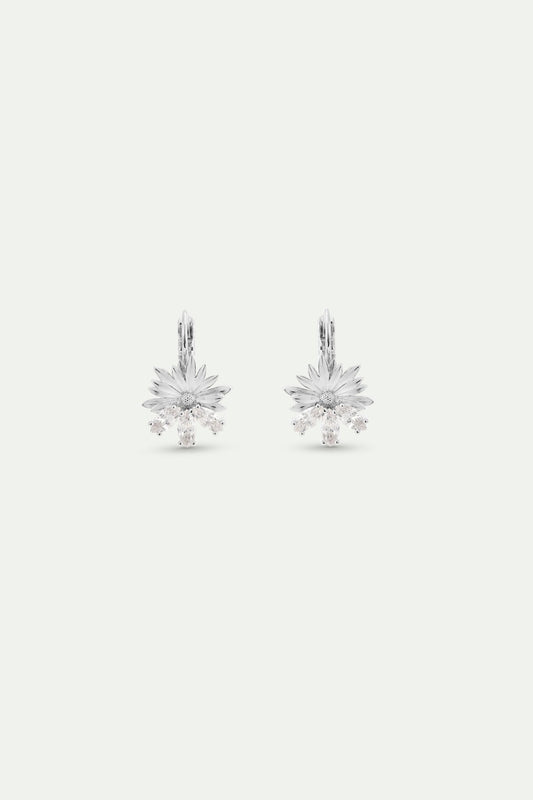 Silver Post Earrings With Daisies and White Stones | AYNF1041 - Les Nereides
