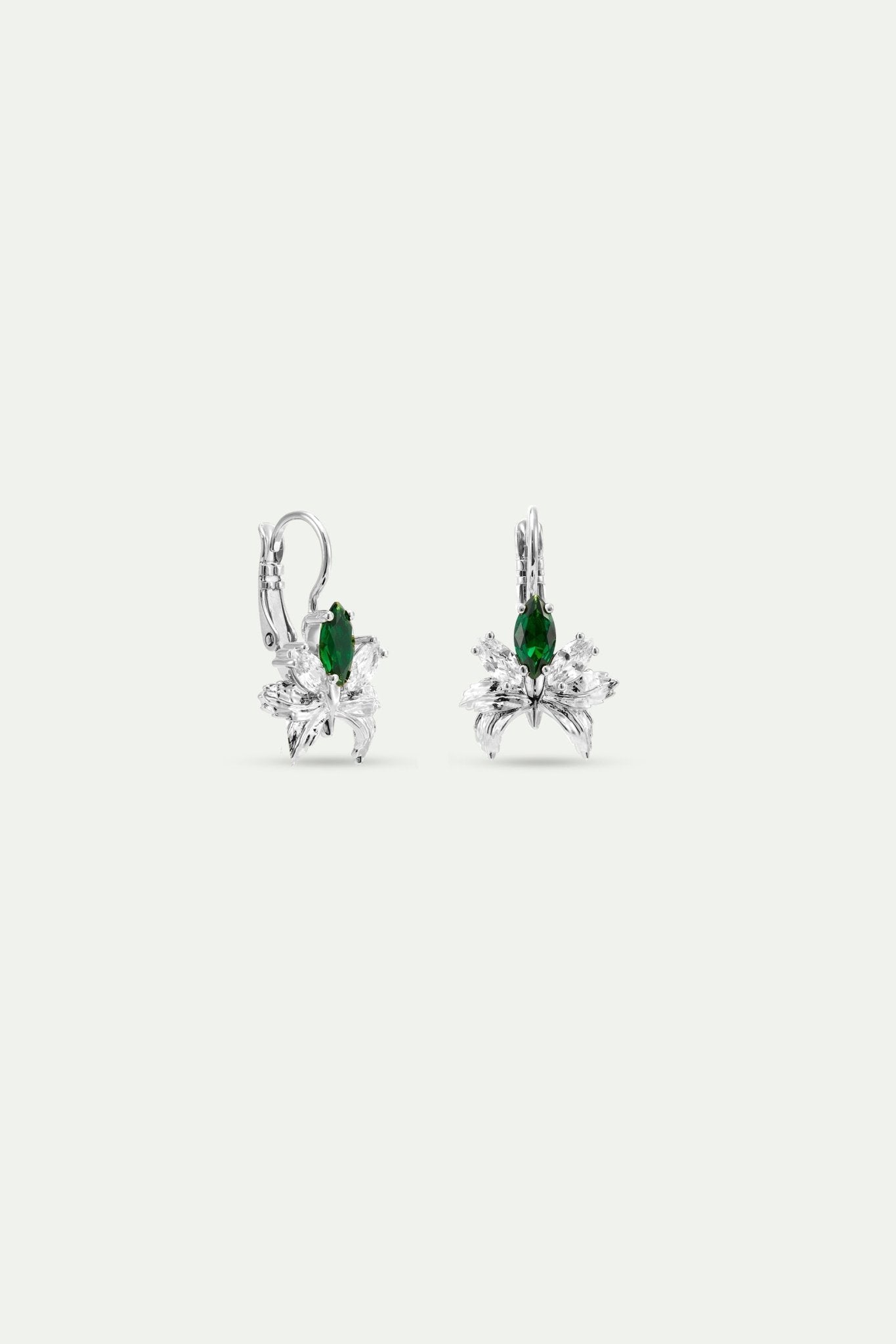 Silver Earrings With Orchids, White and Green Stones | AYNF1061 - Les Nereides