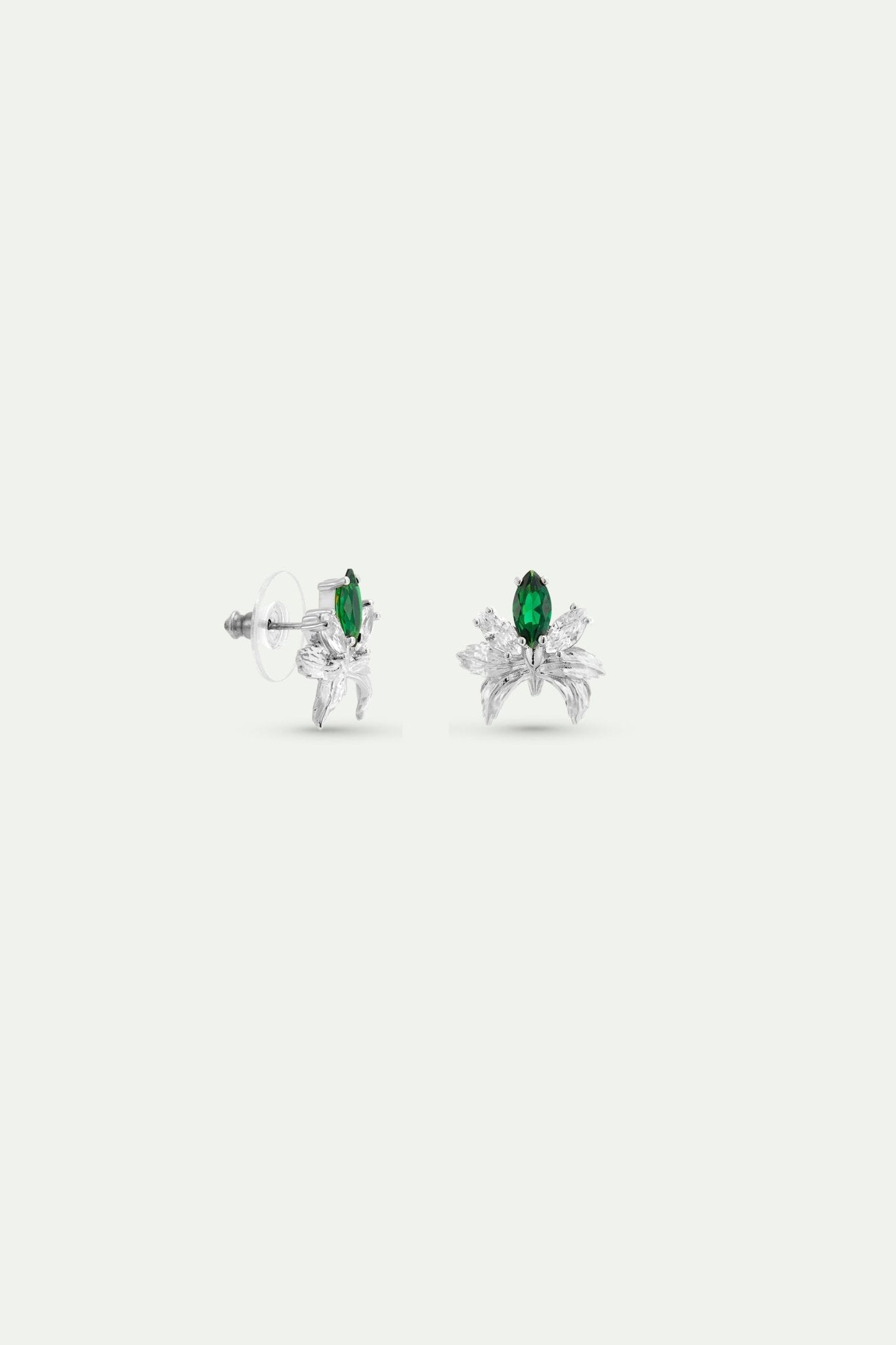 Silver Earrings With Orchids, White and Green Stones | AYNF1061 - Les Nereides
