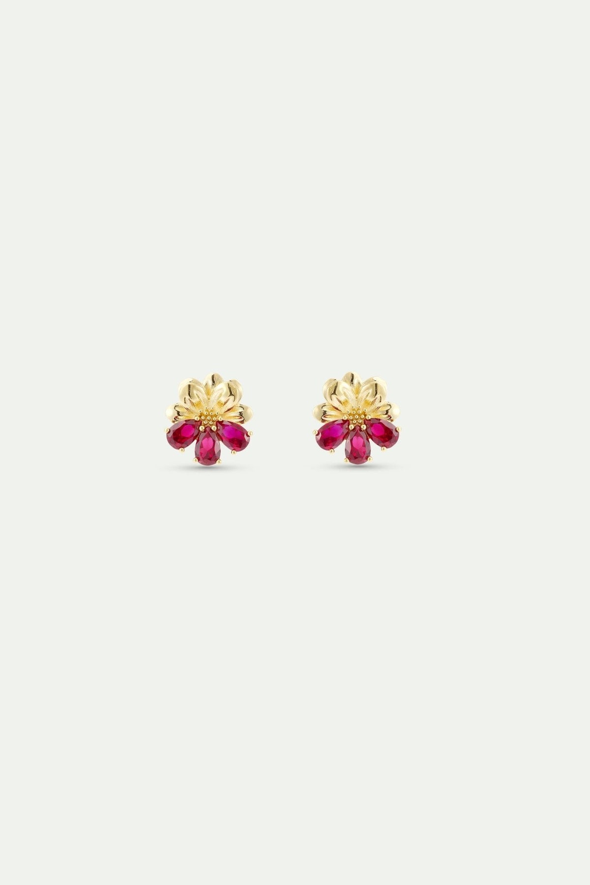 Gold Earrings With Cosmos and Red Stones | AYNF1071 - Les Nereides