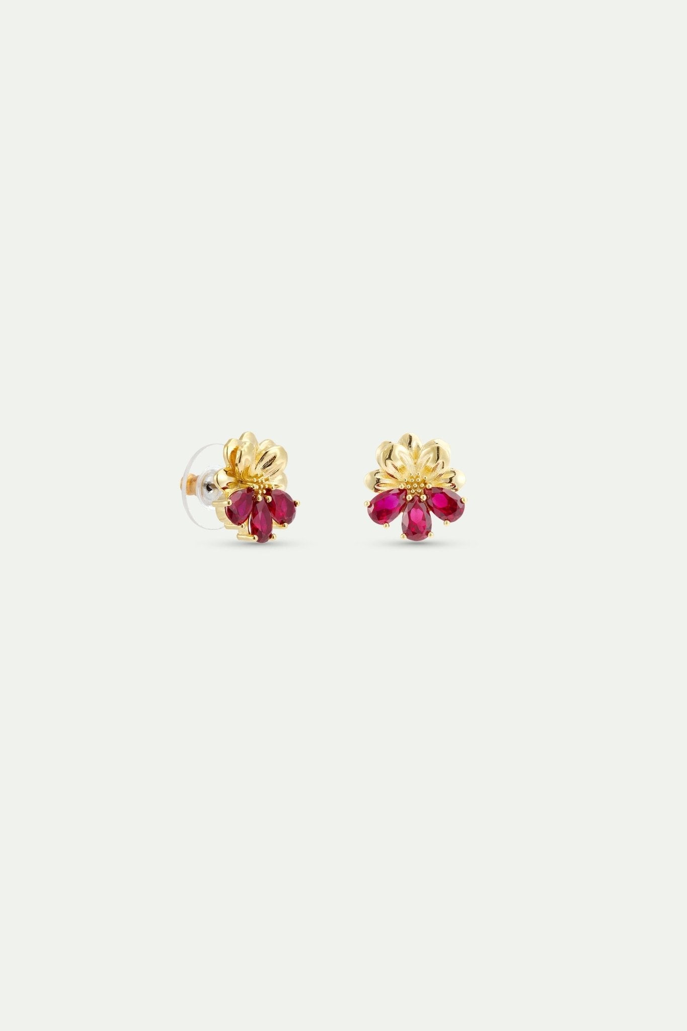Gold Earrings With Cosmos and Red Stones | AYNF1071 - Les Nereides