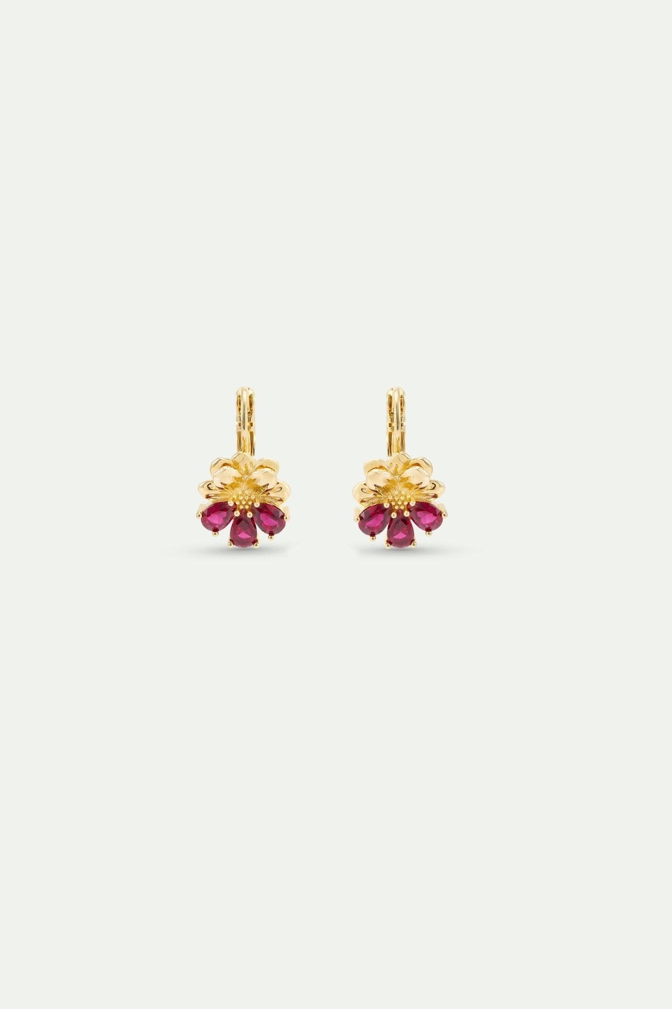 Gold Earrings With Cosmos and Red Stones | AYNF1071 - Les Nereides