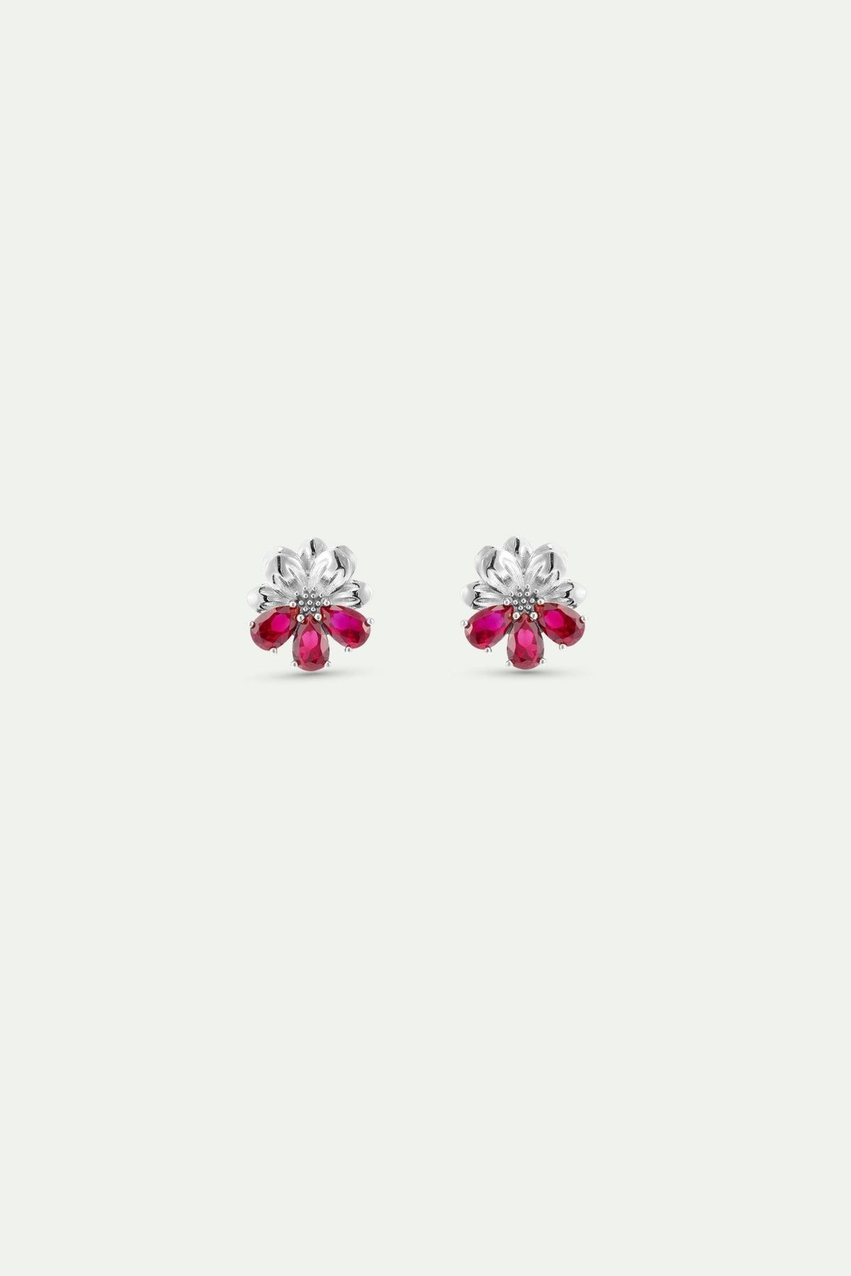 Silver Earrings With Cosmos and Red Stones | AYNF1081 - Les Nereides