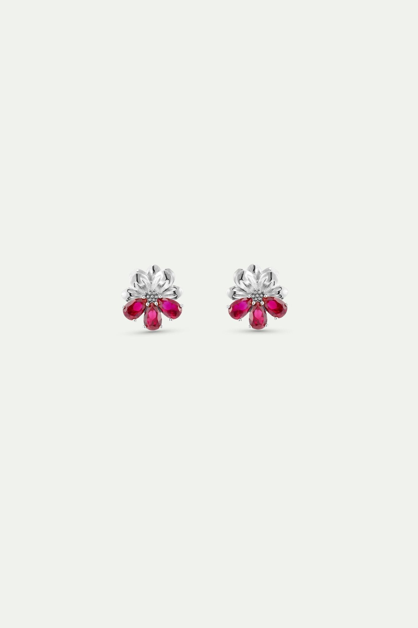 Silver Earrings With Cosmos and Red Stones | AYNF1081 - Les Nereides