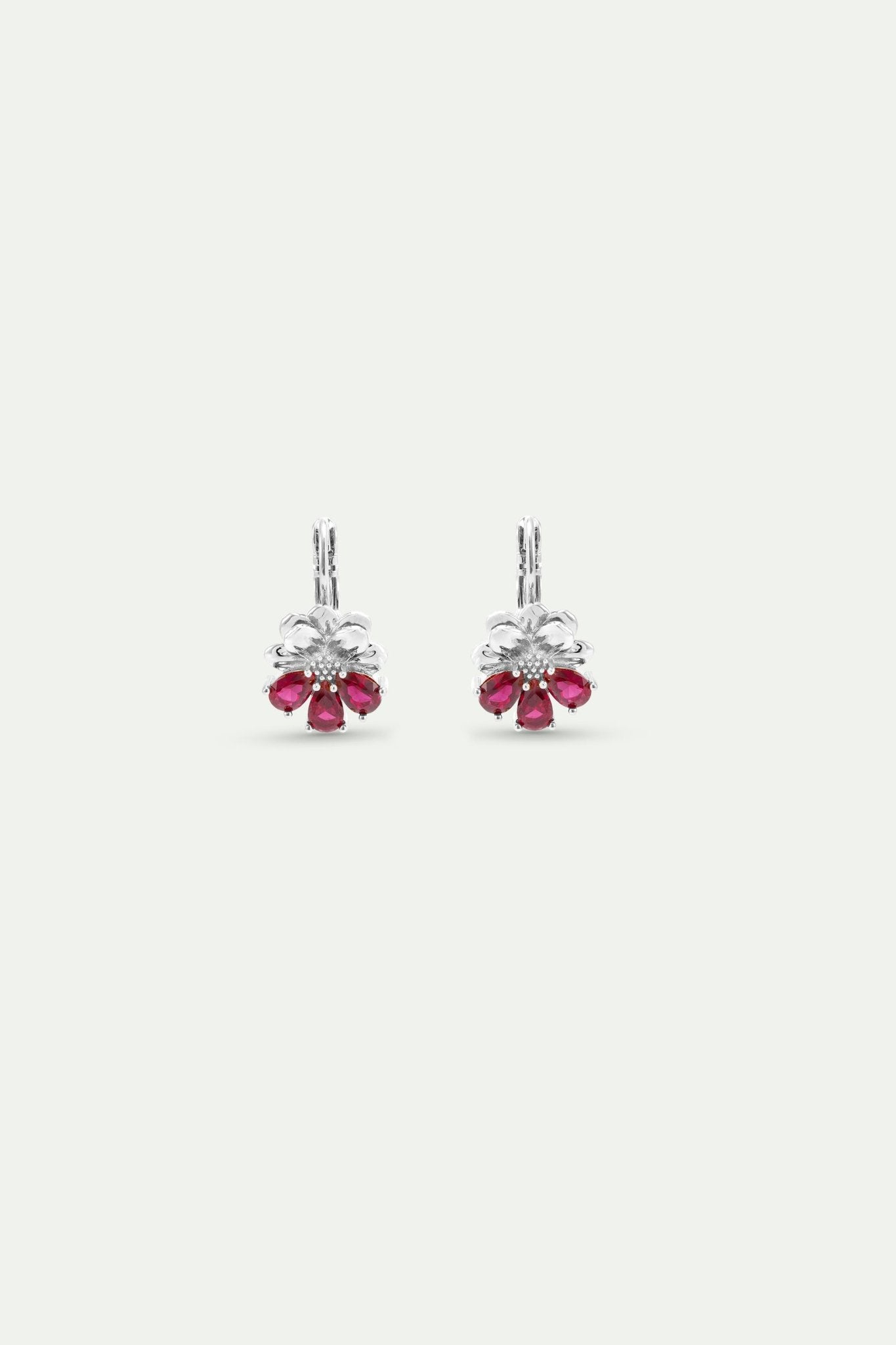Silver Earrings With Cosmos and Red Stones | AYNF1081 - Les Nereides