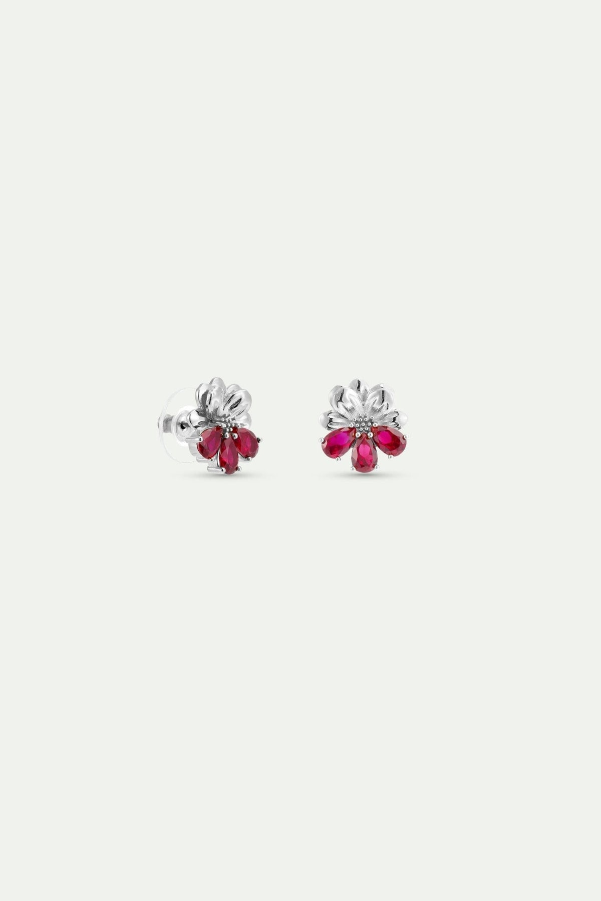 Silver Earrings With Cosmos and Red Stones | AYNF1081 - Les Nereides