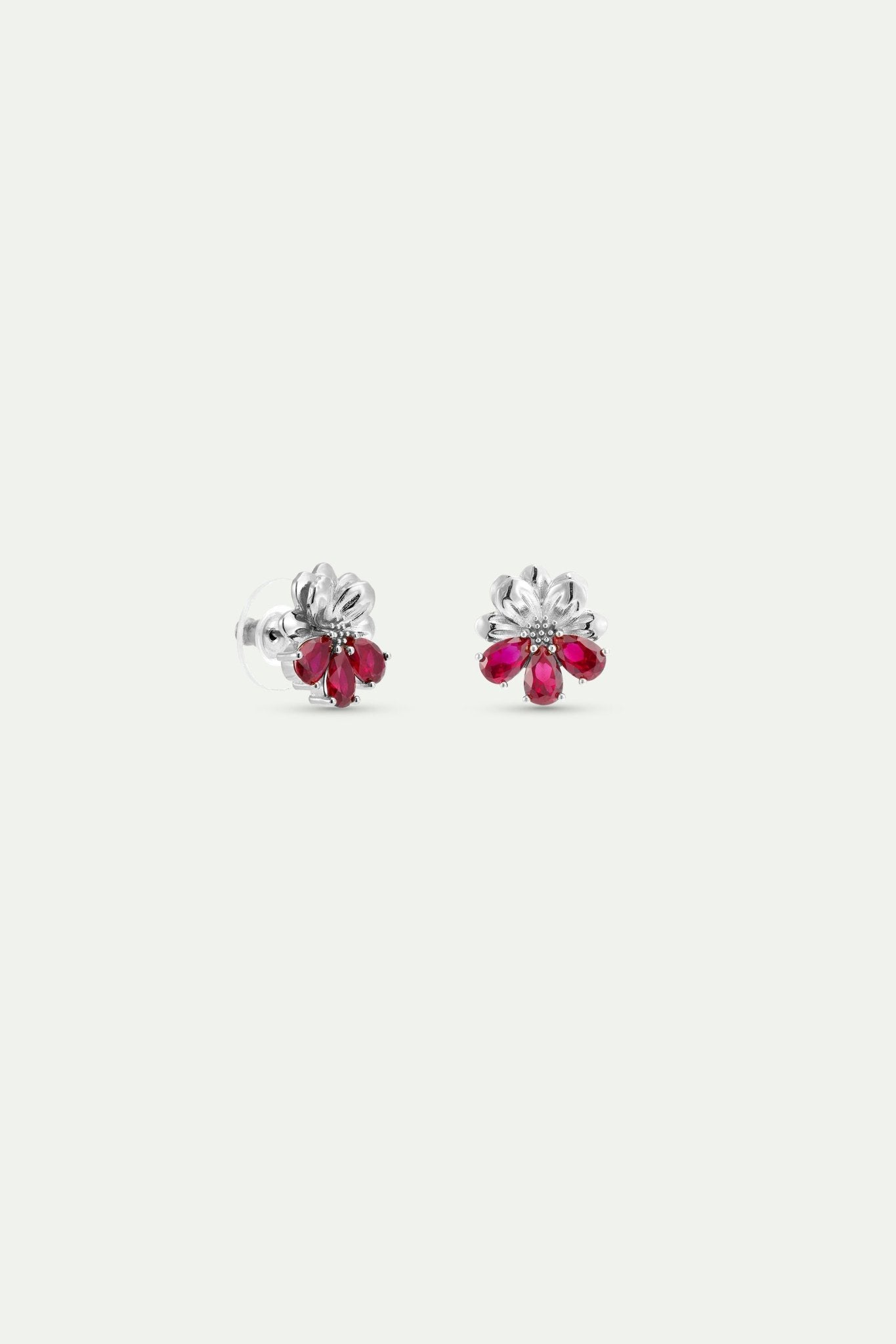 Silver Earrings With Cosmos and Red Stones | AYNF1081 - Les Nereides