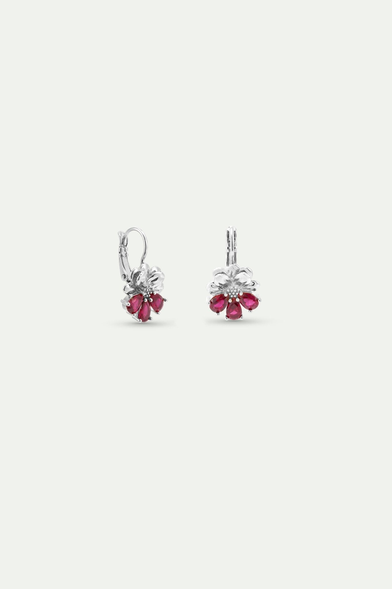 Silver Earrings With Cosmos and Red Stones | AYNF1081 - Les Nereides