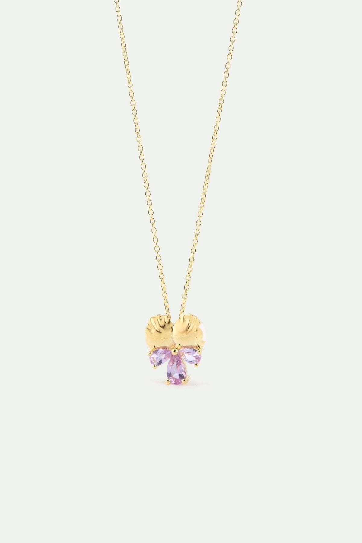 Gold Pendant Necklace With Pansies and Pink Stones | AYNF3011 - Les Nereides