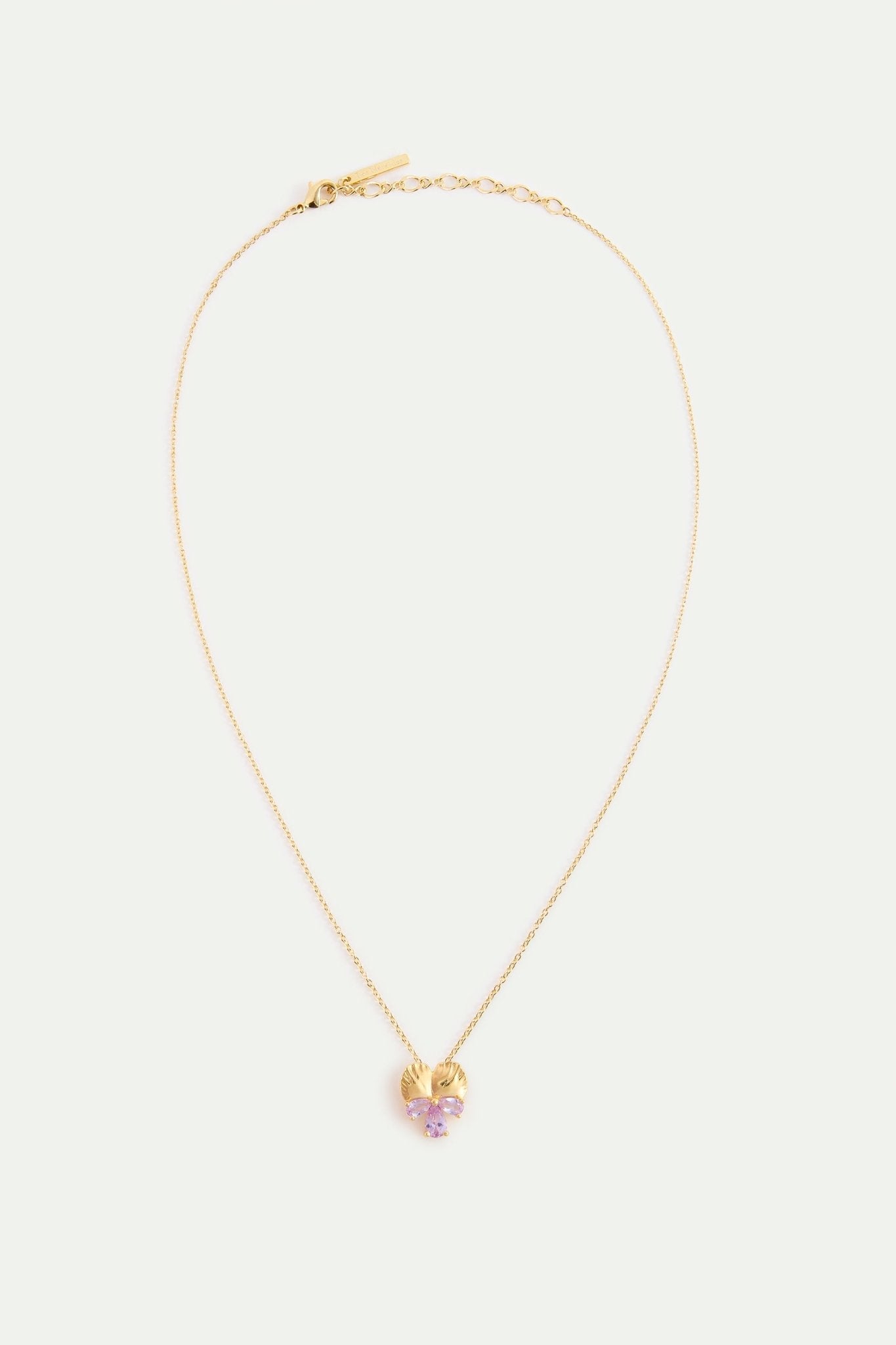 Gold Pendant Necklace With Pansies and Pink Stones | AYNF3011 - Les Nereides