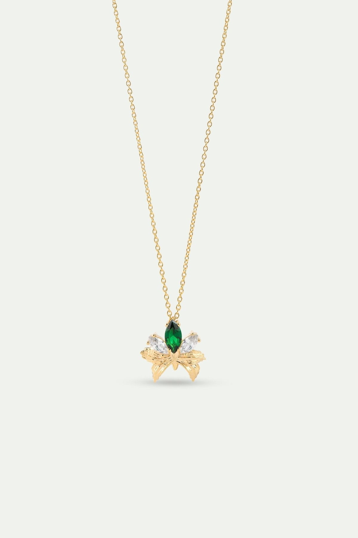 Gold Pendant Necklace With Orchid, Green and White Stones | AYNF3051 - Les Nereides