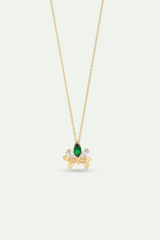 Gold Pendant Necklace With Orchid, Green and White Stones | AYNF3051 - Les Nereides