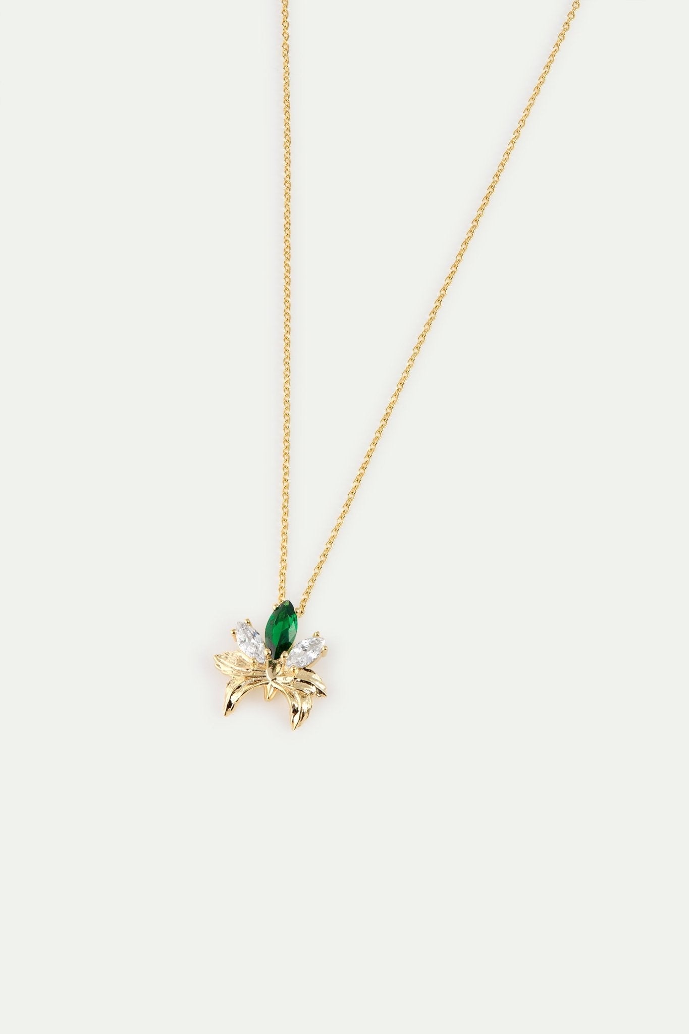 Gold Pendant Necklace With Orchid, Green and White Stones | AYNF3051 - Les Nereides