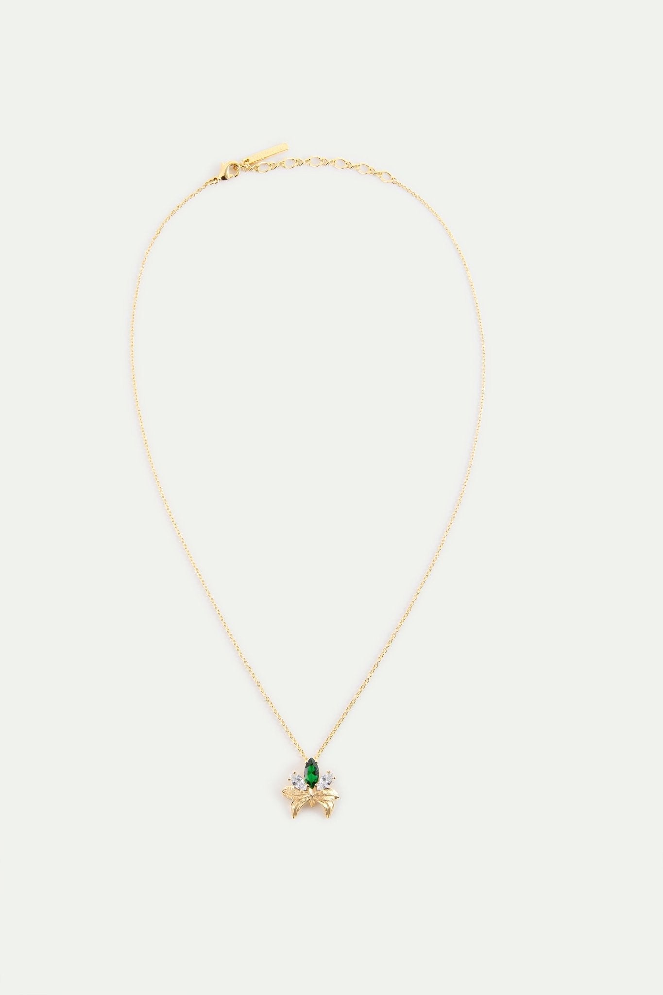 Gold Pendant Necklace With Orchid, Green and White Stones | AYNF3051 - Les Nereides
