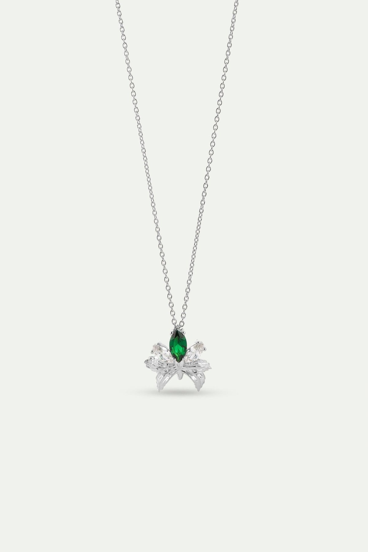 Silver Pendant Necklace With Orchid, Green and White Stones | AYNF3061 - Les Nereides