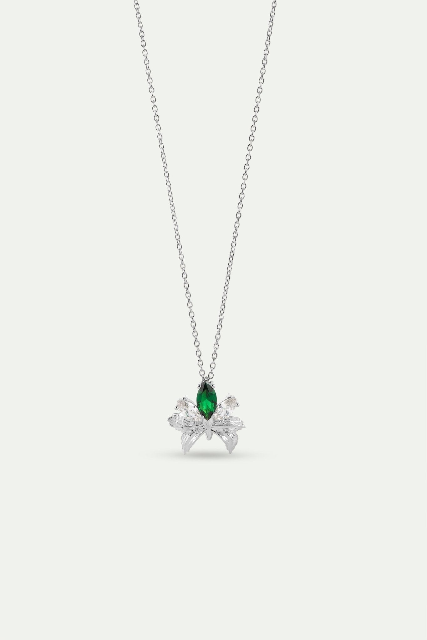 Silver Pendant Necklace With Orchid, Green and White Stones | AYNF3061 - Les Nereides