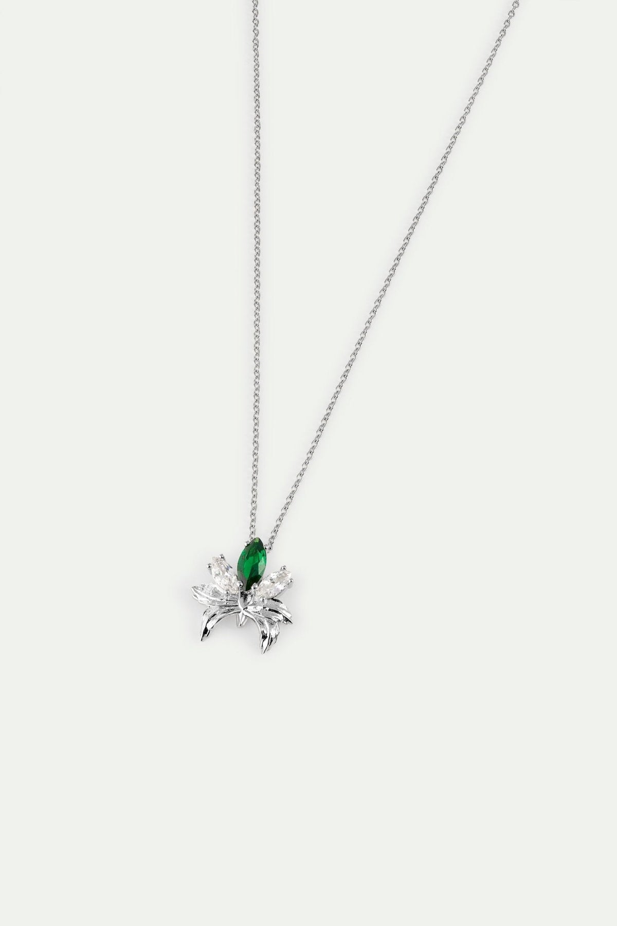 Silver Pendant Necklace With Orchid, Green and White Stones | AYNF3061 - Les Nereides