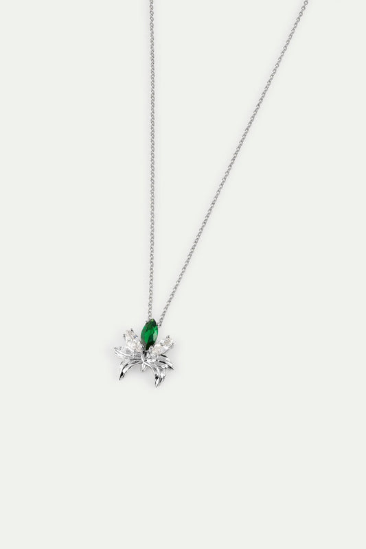 Silver Pendant Necklace With Orchid, Green and White Stones | AYNF3061 - Les Nereides