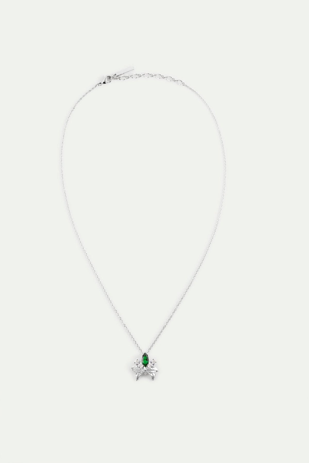 Silver Pendant Necklace With Orchid, Green and White Stones | AYNF3061 - Les Nereides