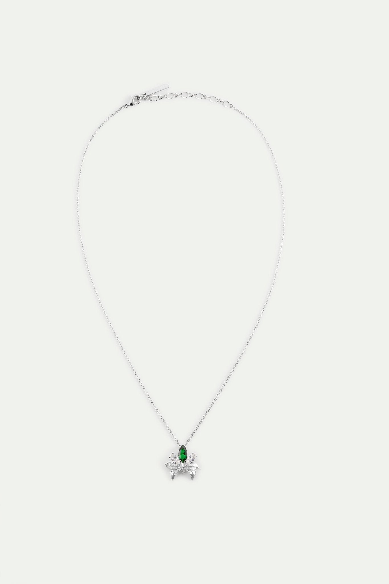 Silver Pendant Necklace With Orchid, Green and White Stones | AYNF3061 - Les Nereides