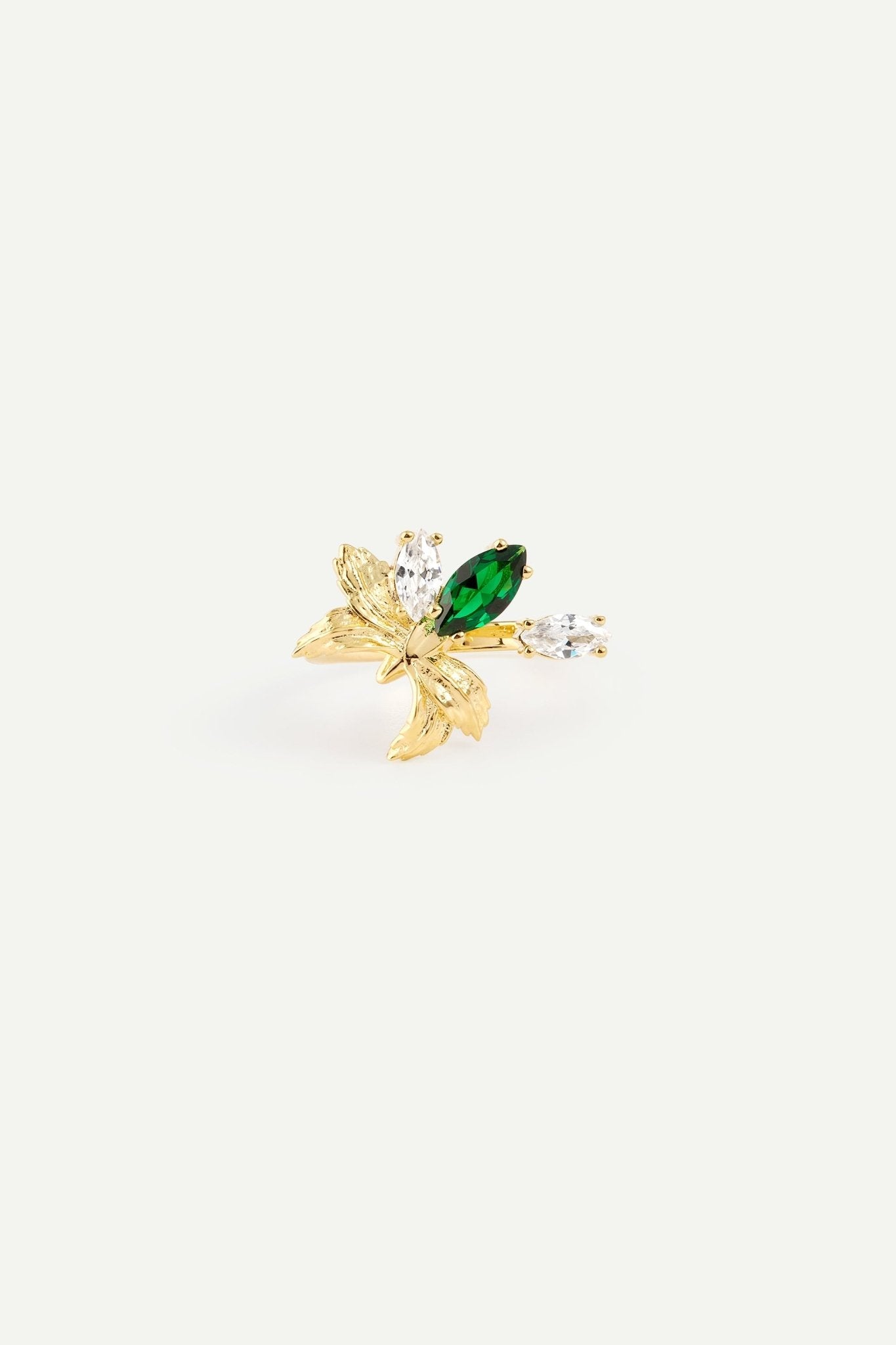 Gold Adjustable Ring With Orchid, Green and White Stones | AYNF6051 - Les Nereides