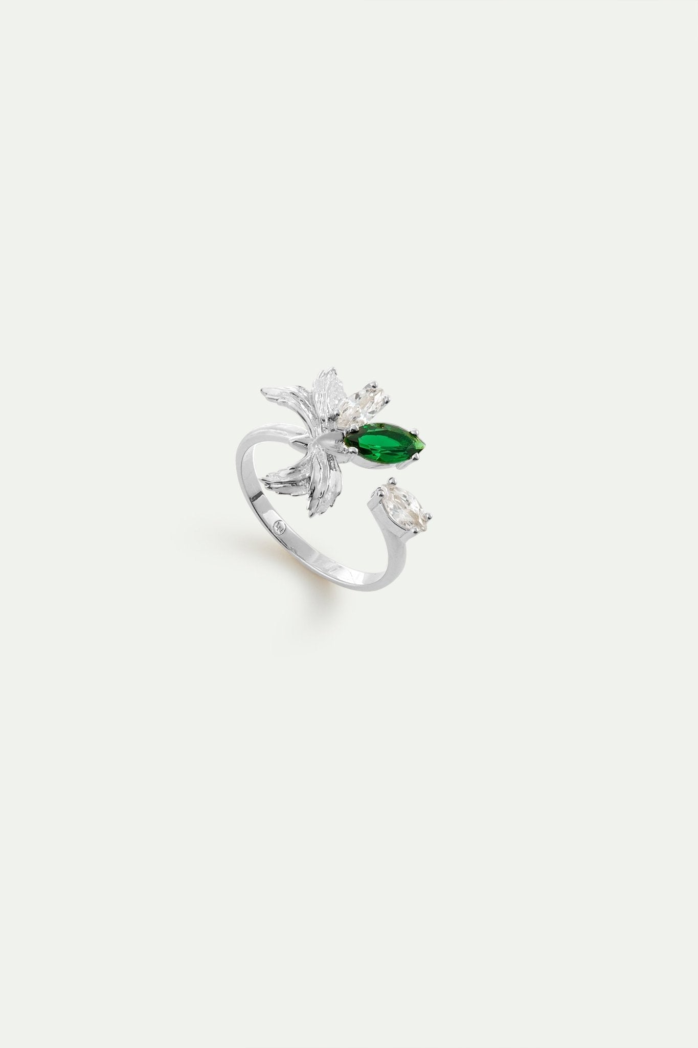 Silver Adjustable Ring With Orchid, Green and White Stones | AYNF6061 - Les Nereides