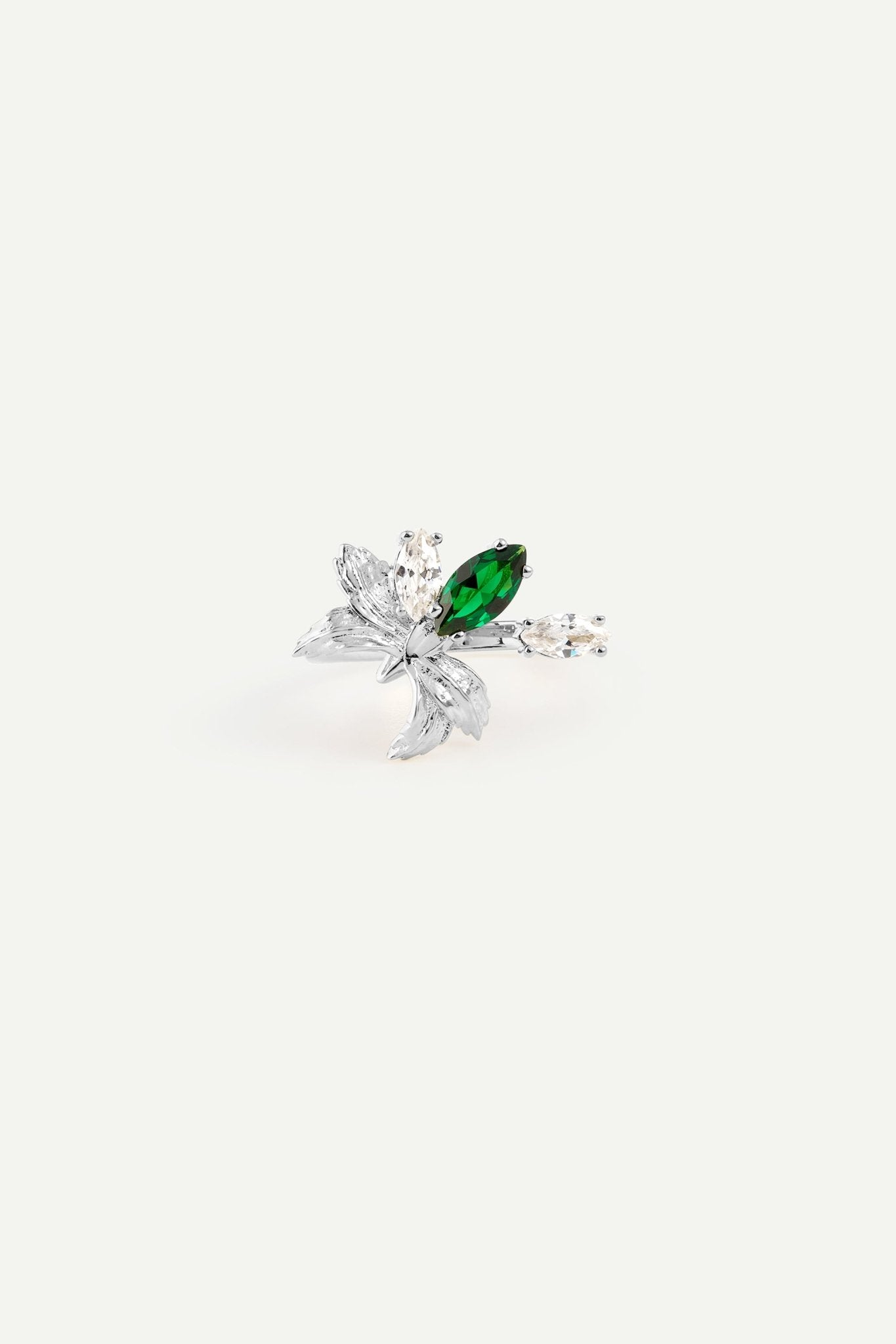 Silver Adjustable Ring With Orchid, Green and White Stones | AYNF6061 - Les Nereides