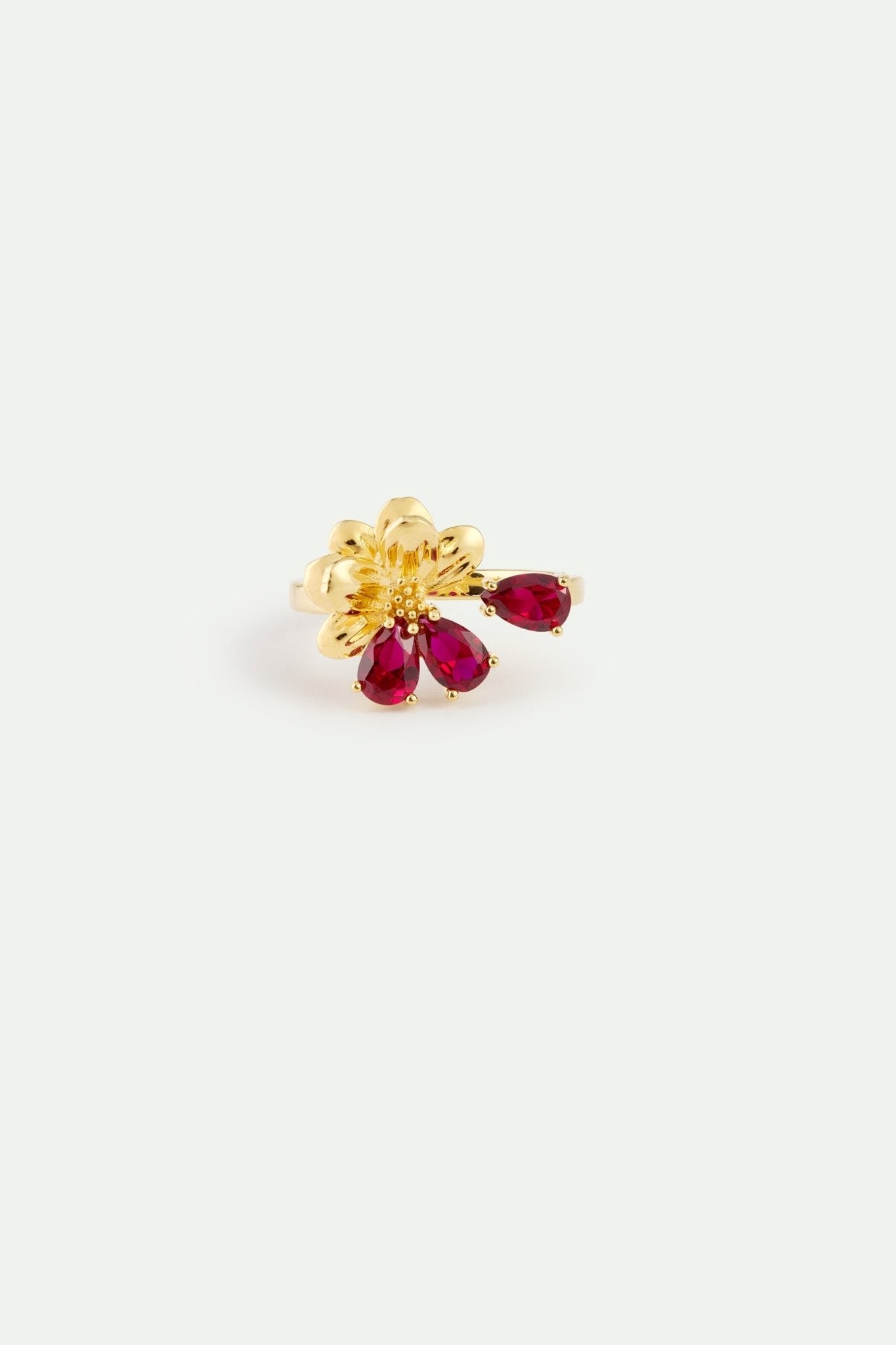 Gold Adjustable Ring With Cosmos and Red Stones | AYNF6071 - Les Nereides