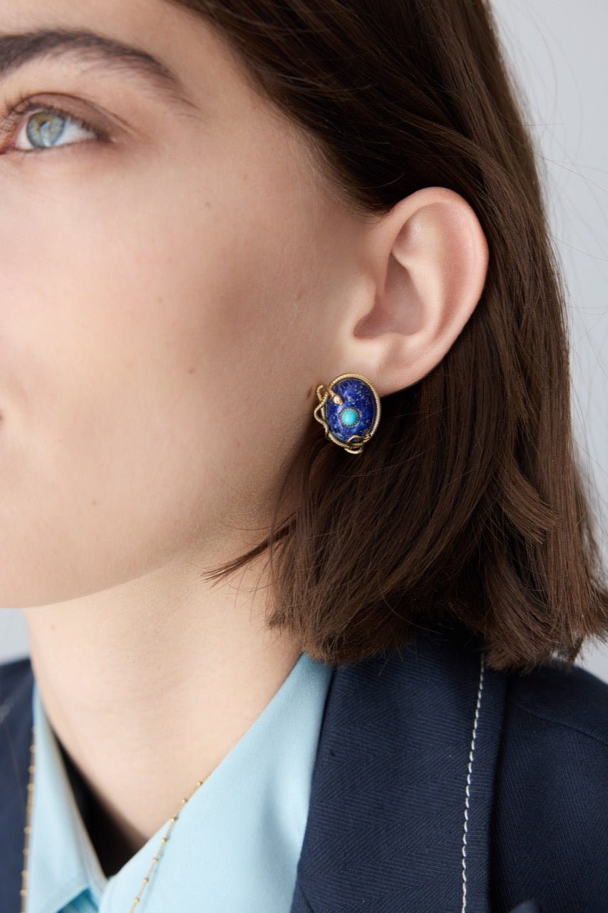 Lapis Lazuli, Turquoise and Gold Snake Earrings | AYVA1021 - Les Nereides