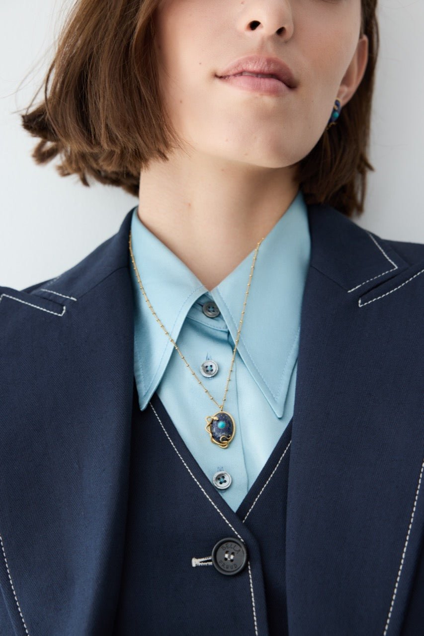 Lapis Lazuli, Turquoise and Gold Snake Pendant Necklace | AYVA3061 - Les Nereides