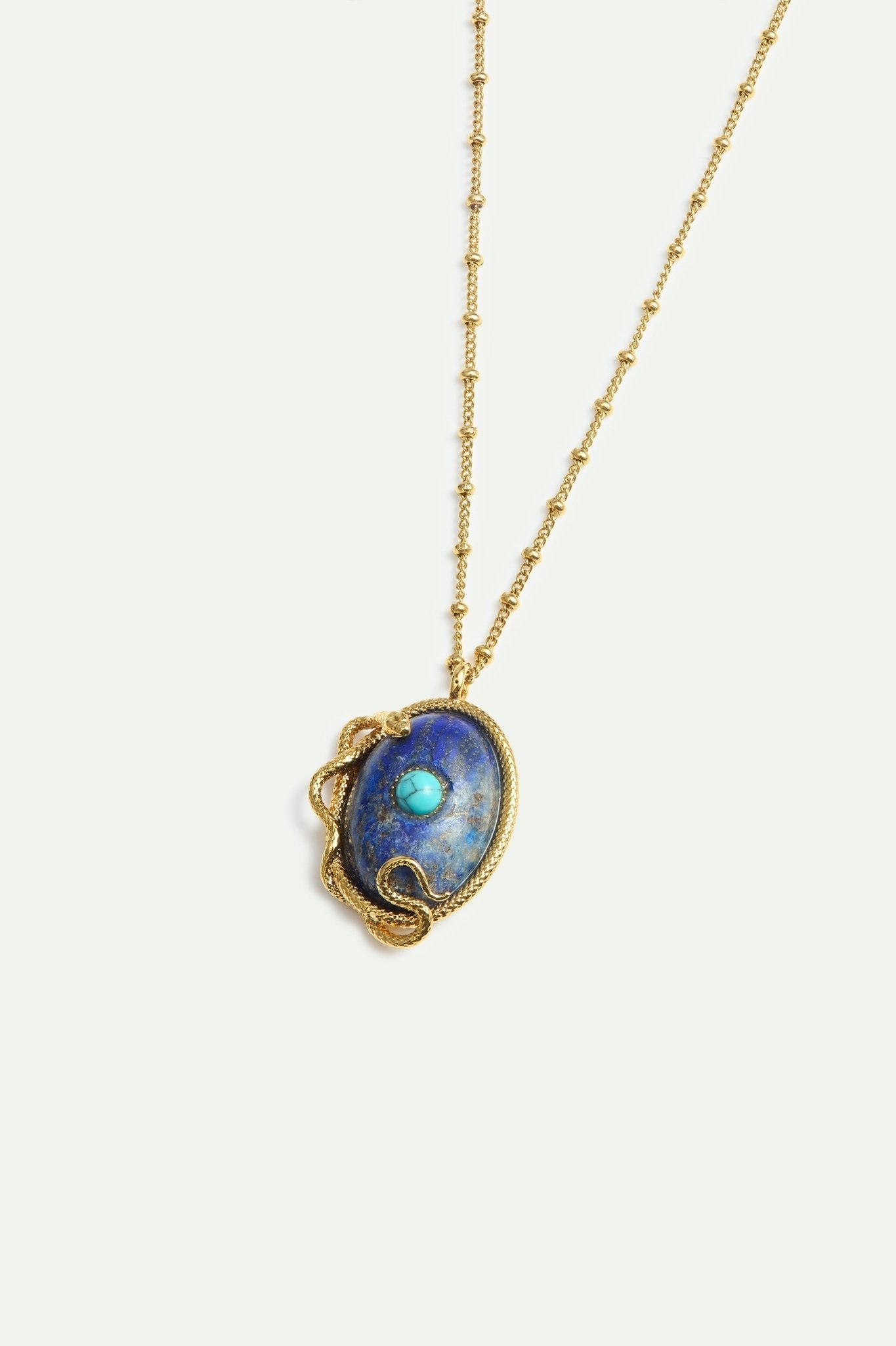 Lapis Lazuli, Turquoise and Gold Snake Pendant Necklace | AYVA3061 - Les Nereides