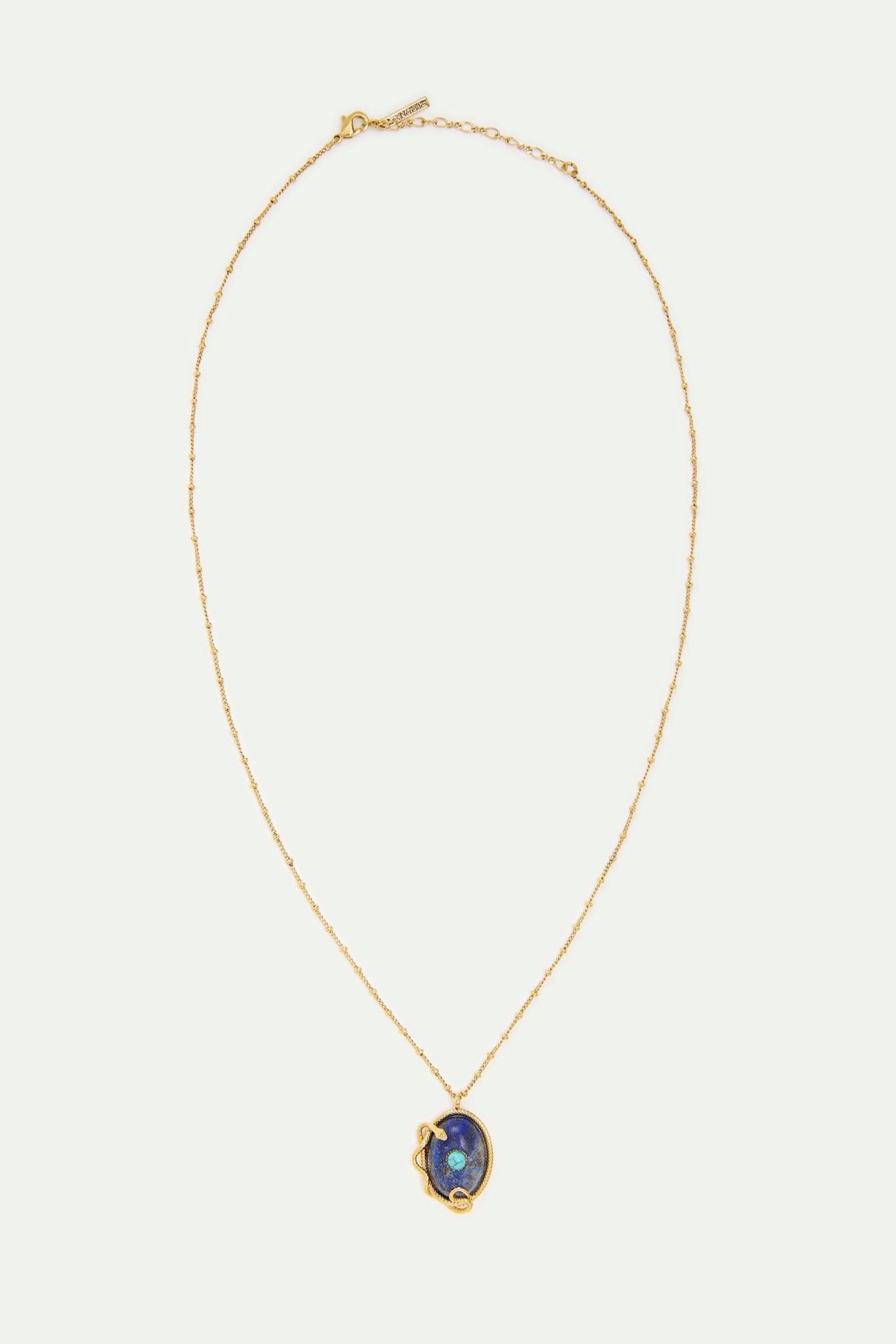Lapis Lazuli, Turquoise and Gold Snake Pendant Necklace | AYVA3061 - Les Nereides