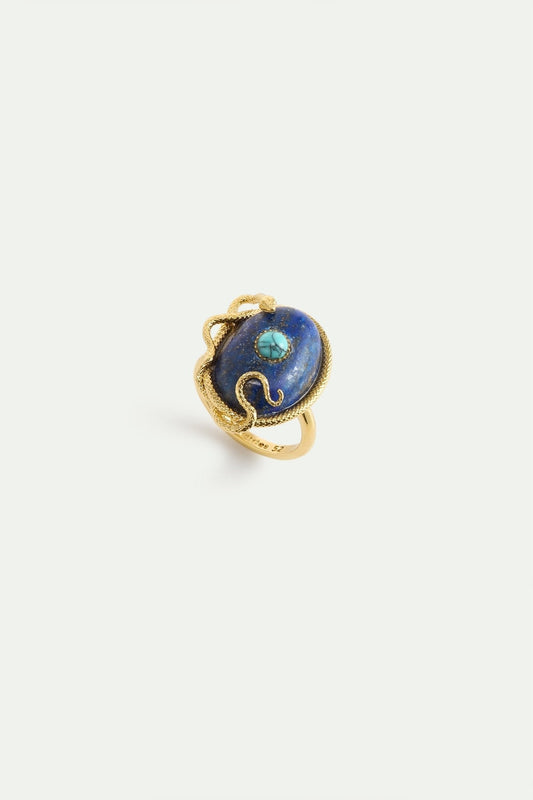 Lapis Lazuli, Turquoise and Gold Snake Ring | AYVA6011 - Les Nereides