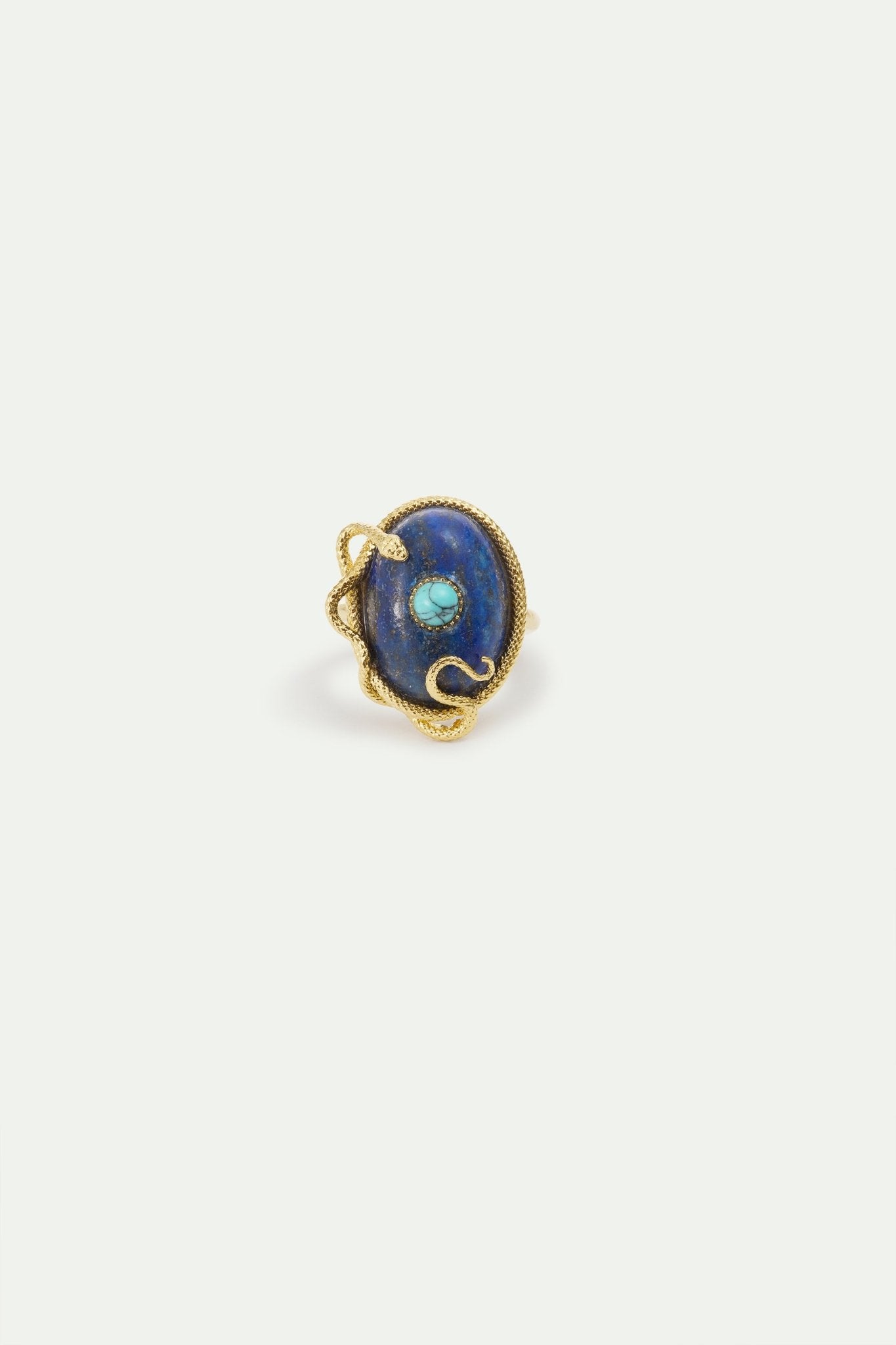Lapis Lazuli, Turquoise and Gold Snake Ring | AYVA6011 - Les Nereides