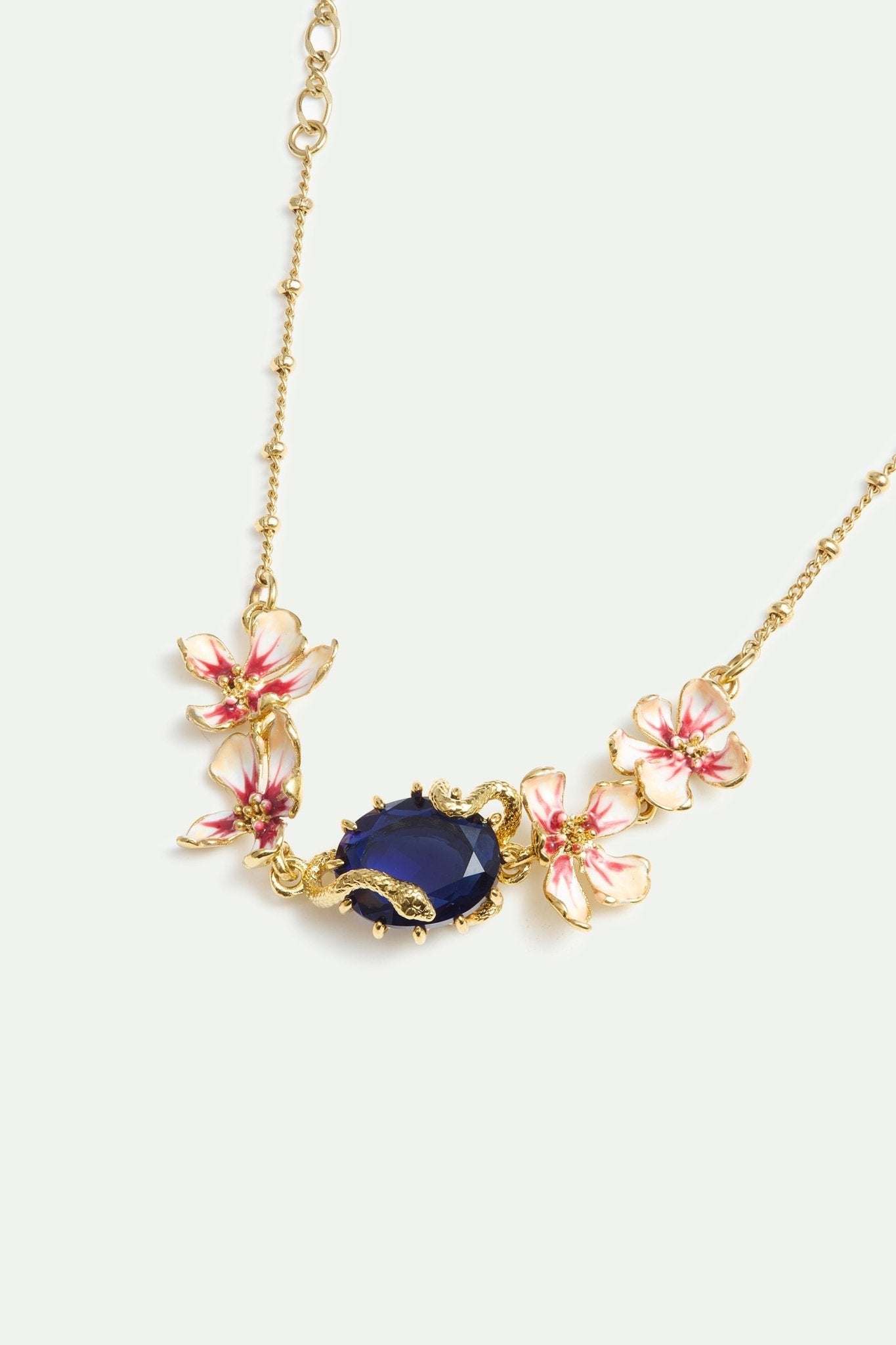 Bracelet With Blue Faceted Stone, Gold Snake and Mallow Flowers | AYVA2011