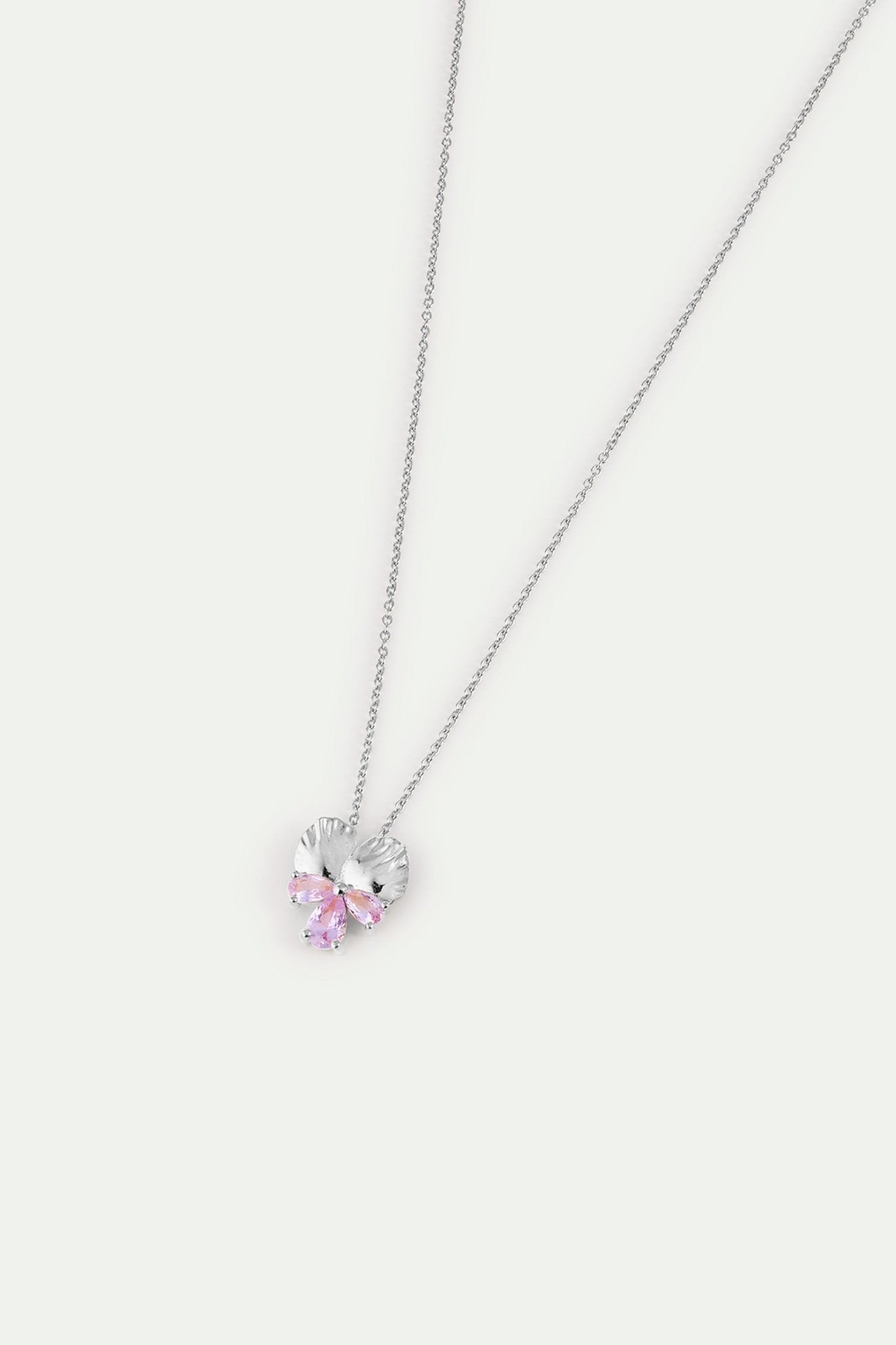 Silver Pendant Necklace With Pansy and Pink Stones | AYNF3021